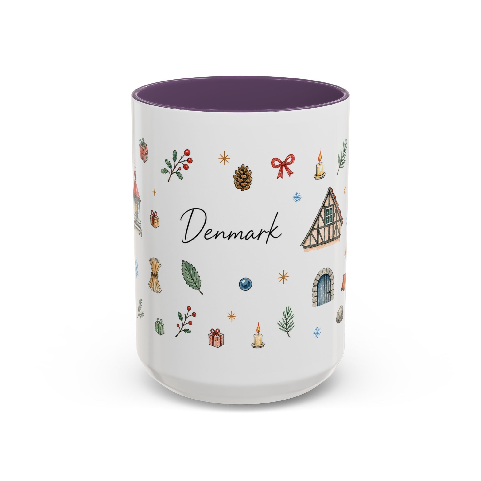 Denmark Christmas Mug | Watercolor Travel Souvenir | Holiday Gift | Accent Ceramic Coffee Cup 11oz 15oz