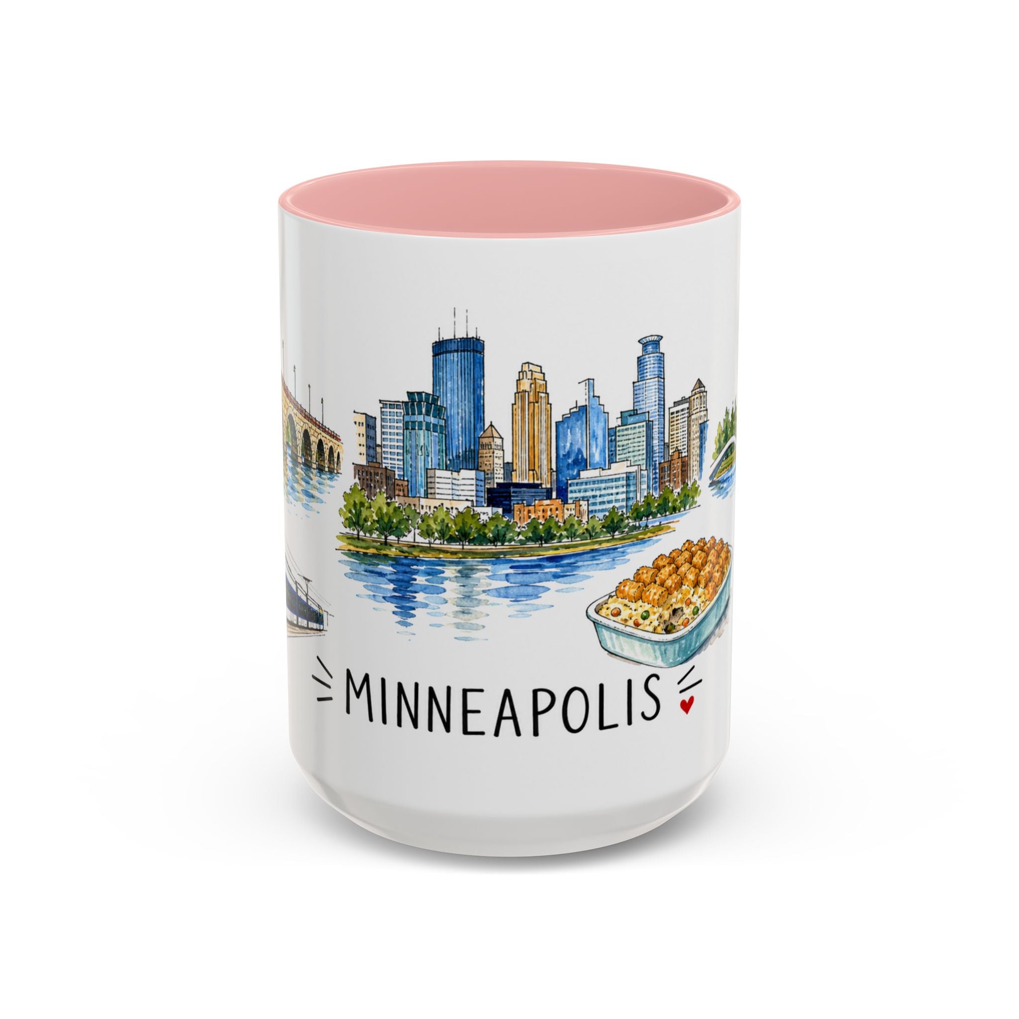 Minneapolis Illustrated Travel Mug | City Souvenir Accent Coffee Mug | 11oz 15oz Ceramic Cup