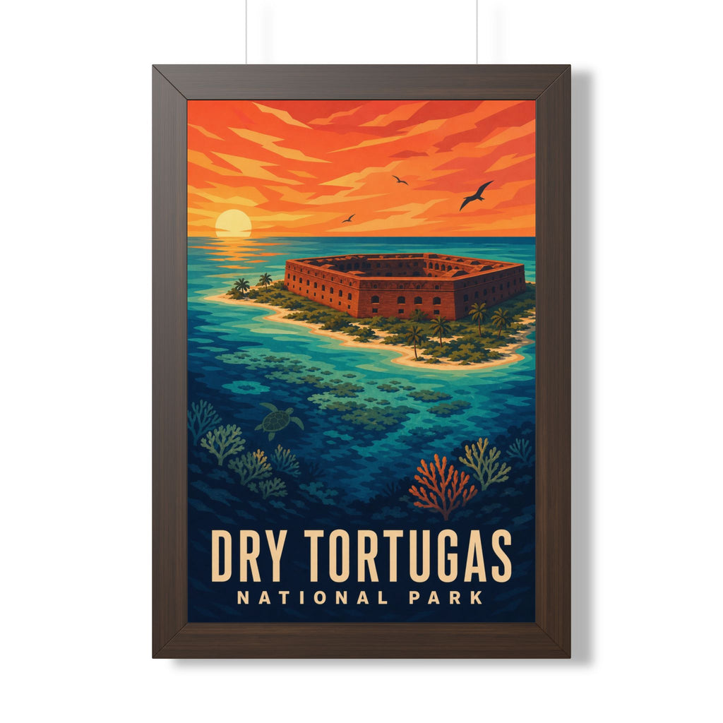 Dry Tortugas National Park Framed Poster | Vintage Travel Wall Art | Black Walnut White Frame | 16x24 20x30
