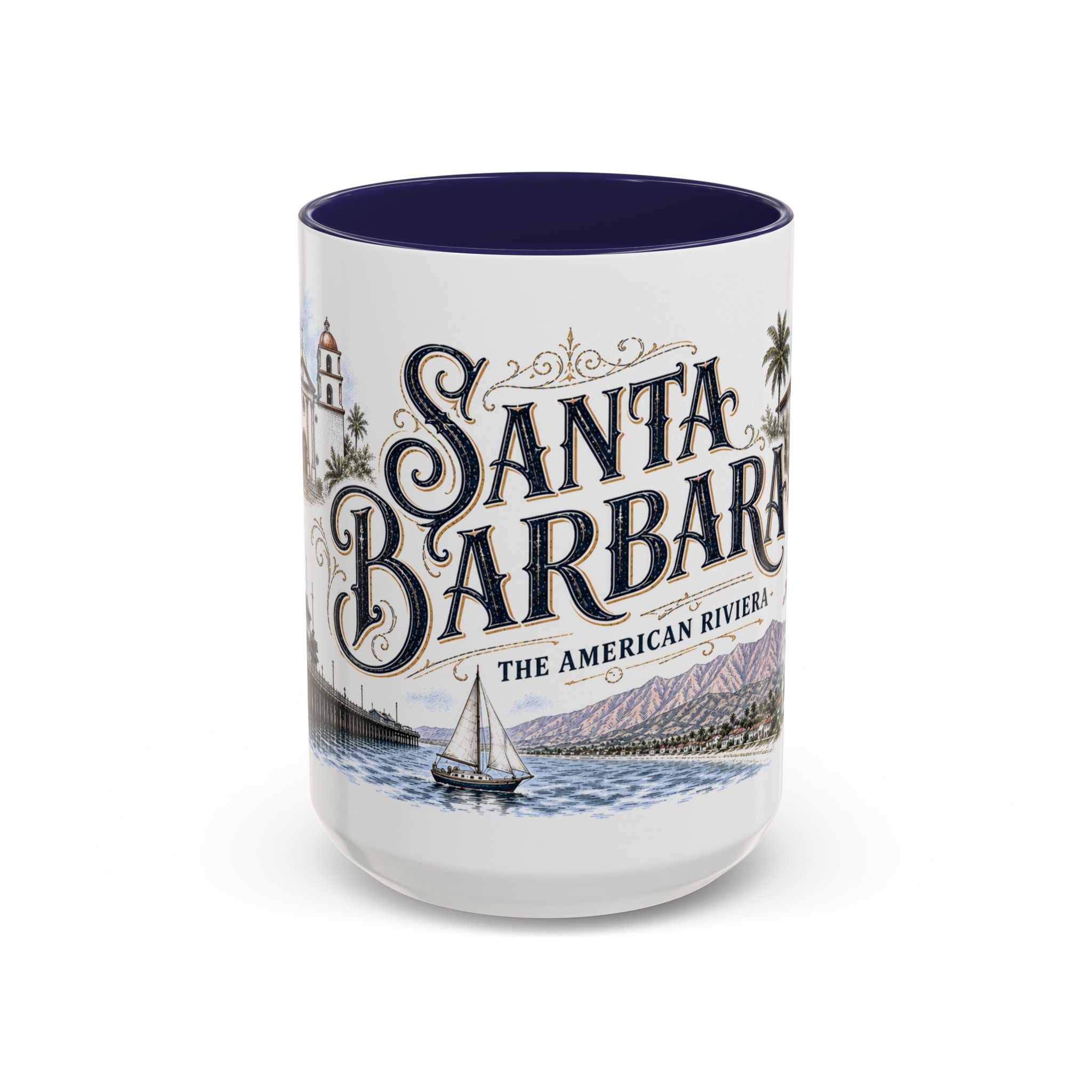 Santa Barbara Coffee Mug | United States Travel Souvenir | Vintage Illustrated City Gift | 11 oz 15 oz Accent Mug