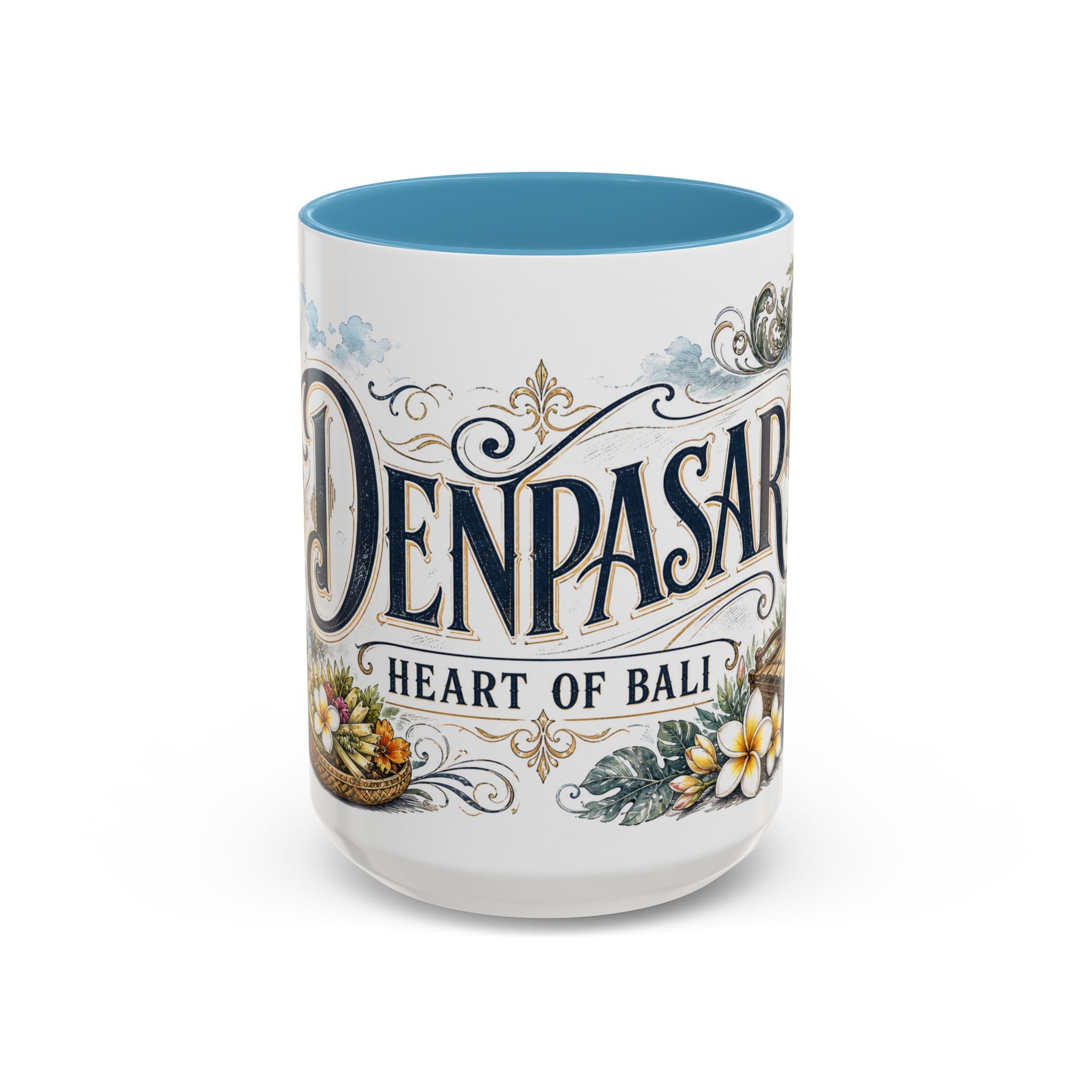 Denpasar Coffee Mug | Indonesia Travel Souvenir | Vintage Illustrated City Gift | 11 oz 15 oz Accent Mug