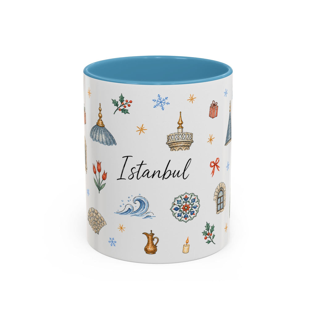 Istanbul Christmas Mug | Watercolor Travel Souvenir | Holiday Gift | Accent Ceramic Coffee Cup 11oz 15oz