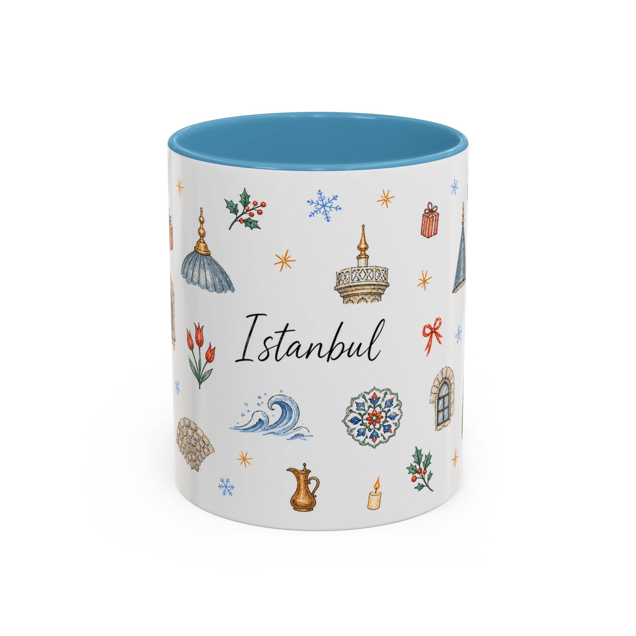 Istanbul Christmas Mug | Watercolor Travel Souvenir | Holiday Gift | Accent Ceramic Coffee Cup 11oz 15oz