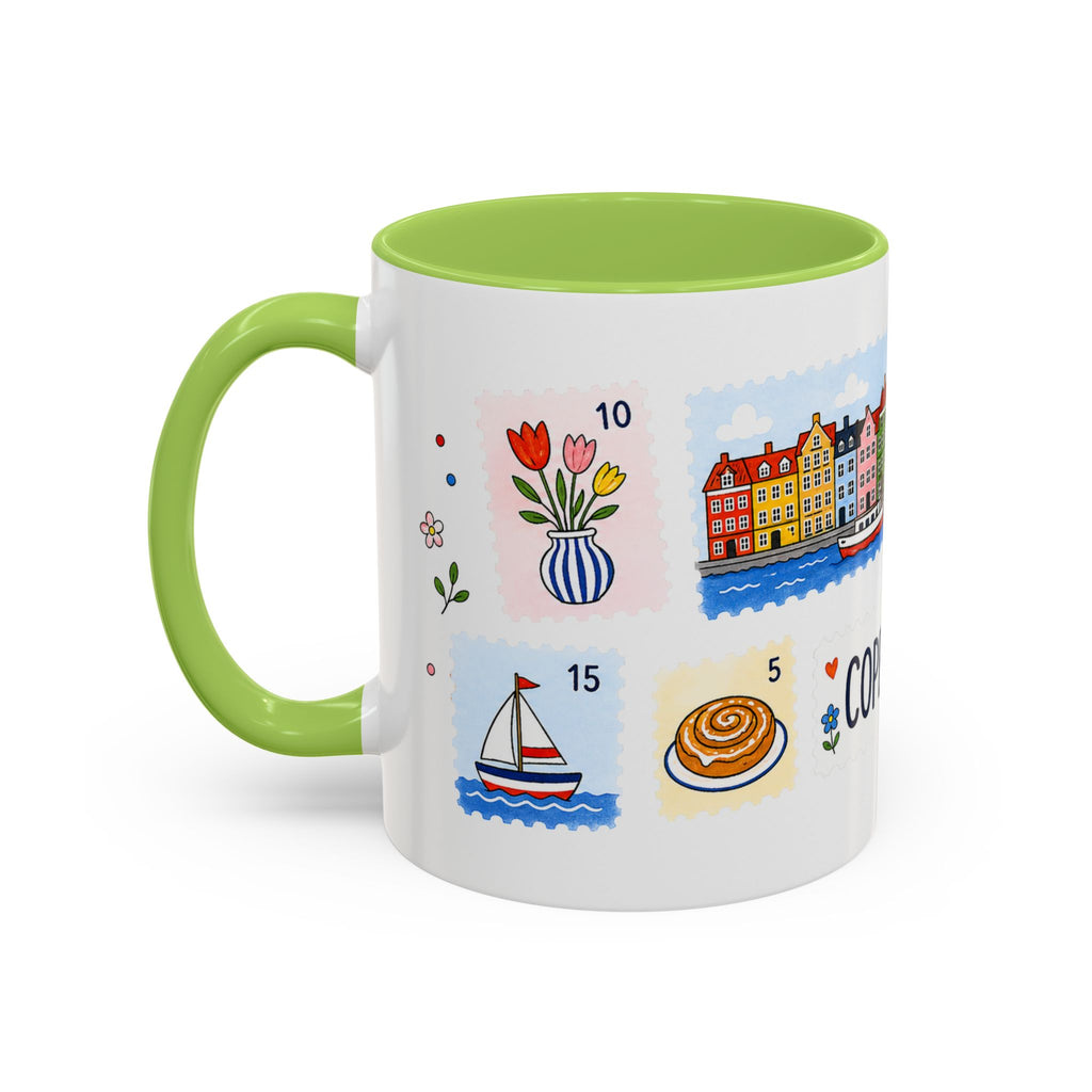 Copenhagen Coffee Mug | Postage Stamp Collage Mug | Travel Souvenir Accent Cup 11oz 15oz