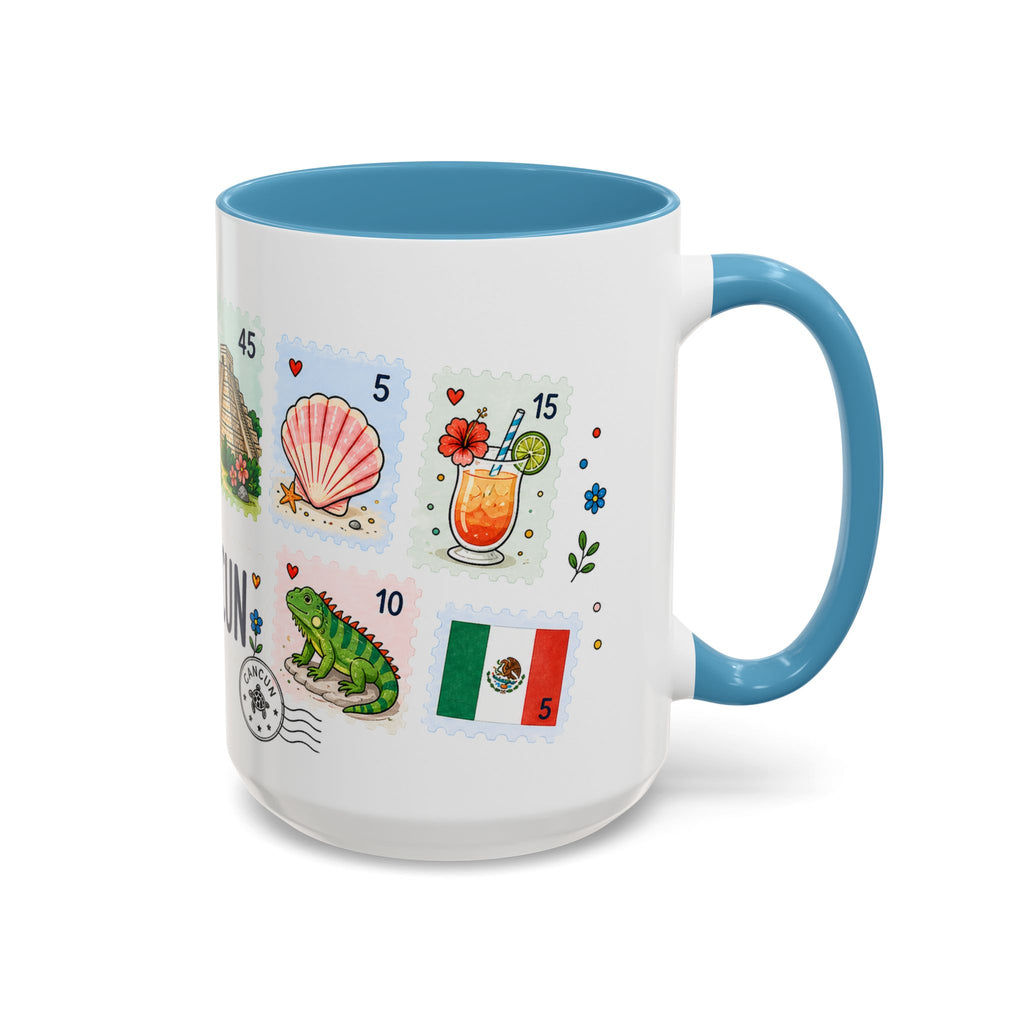 Cancun Coffee Mug | Postage Stamp Collage Mug | Travel Souvenir Accent Cup 11oz 15oz