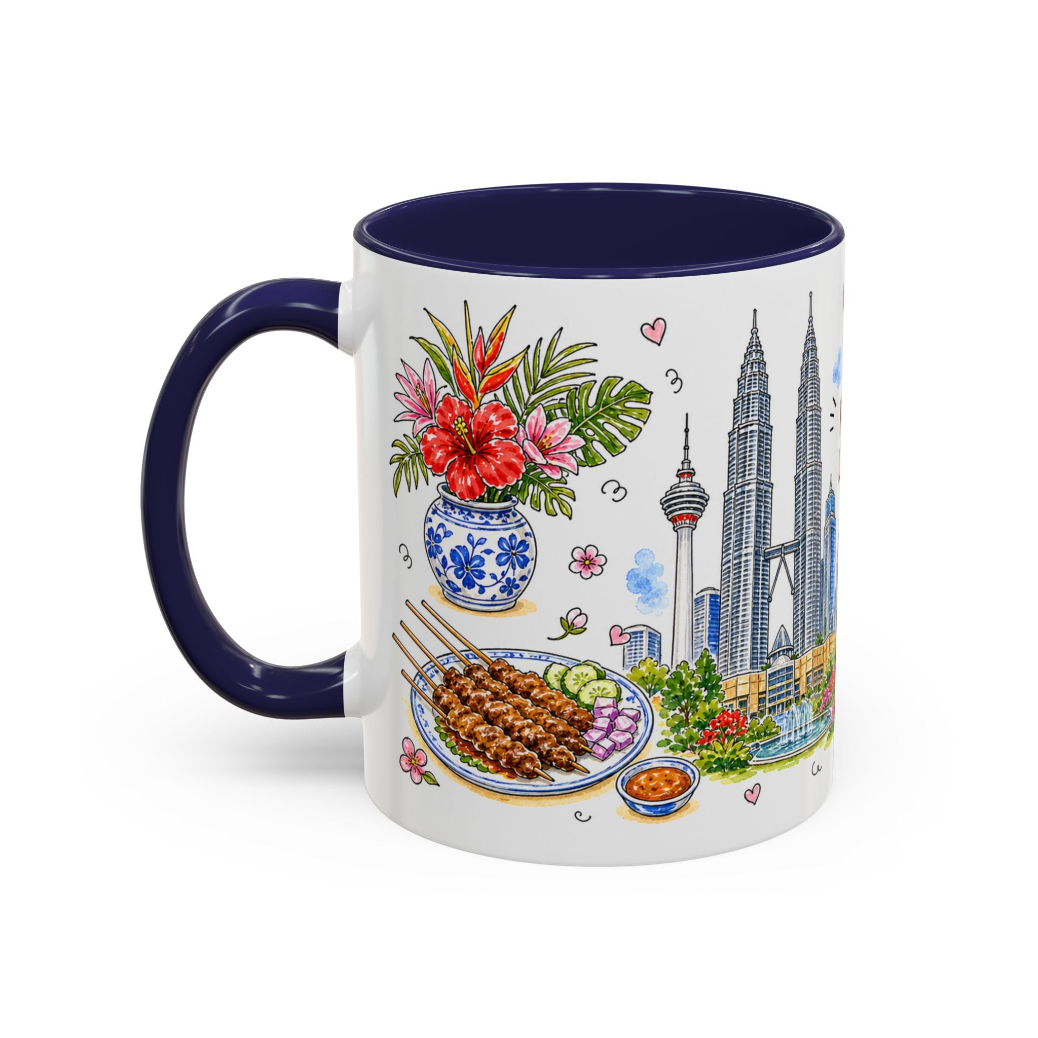 Kuala Lumpur Illustrated Travel Mug | City Souvenir Accent Coffee Mug | 11oz 15oz Ceramic Cup