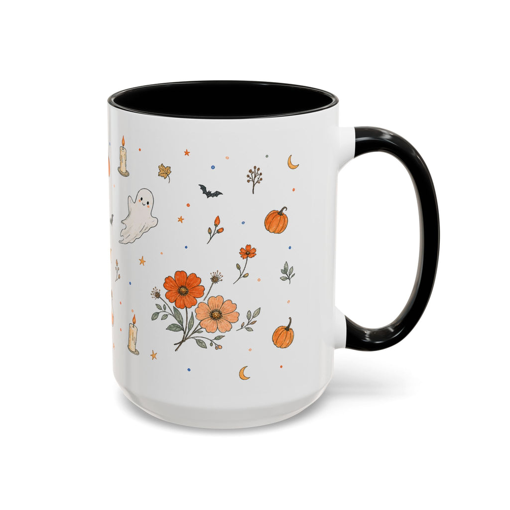 Friendly Ghost Halloween Mug | Pumpkin Flower Watercolor Gift | Accent Cup 11oz 15oz