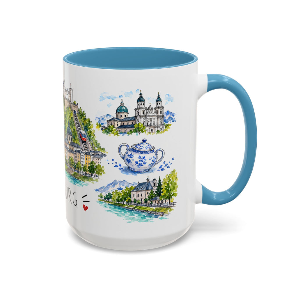Salzburg Illustrated Travel Mug | City Souvenir Accent Coffee Mug | 11oz 15oz Ceramic Cup
