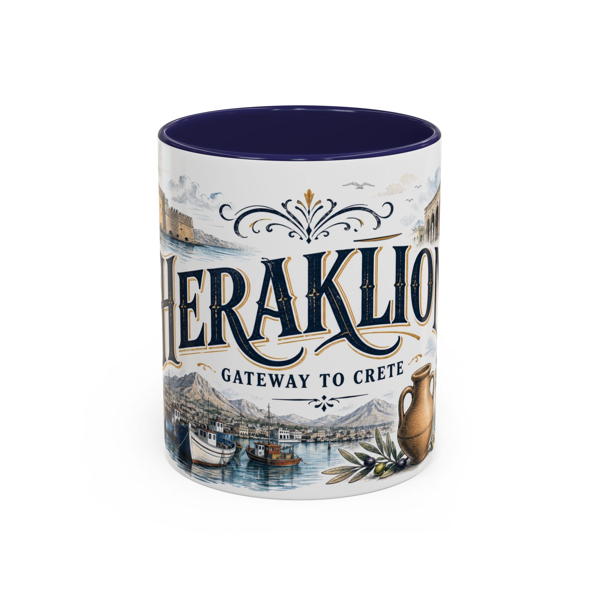 Heraklion Coffee Mug | Greece Travel Souvenir | Vintage Illustrated City Gift | 11 oz 15 oz Accent Mug