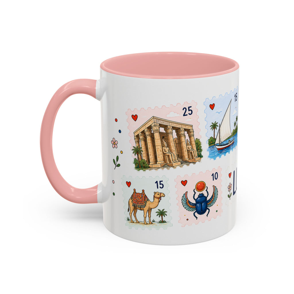 Luxor Coffee Mug | Postage Stamp Collage Mug | Travel Souvenir Accent Cup 11oz 15oz