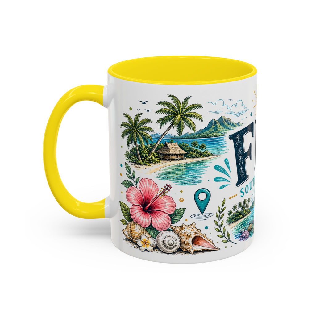 Fiji Coffee Mug | Travel Destination Souvenir Gift | Accent Color Ceramic 11oz 15oz