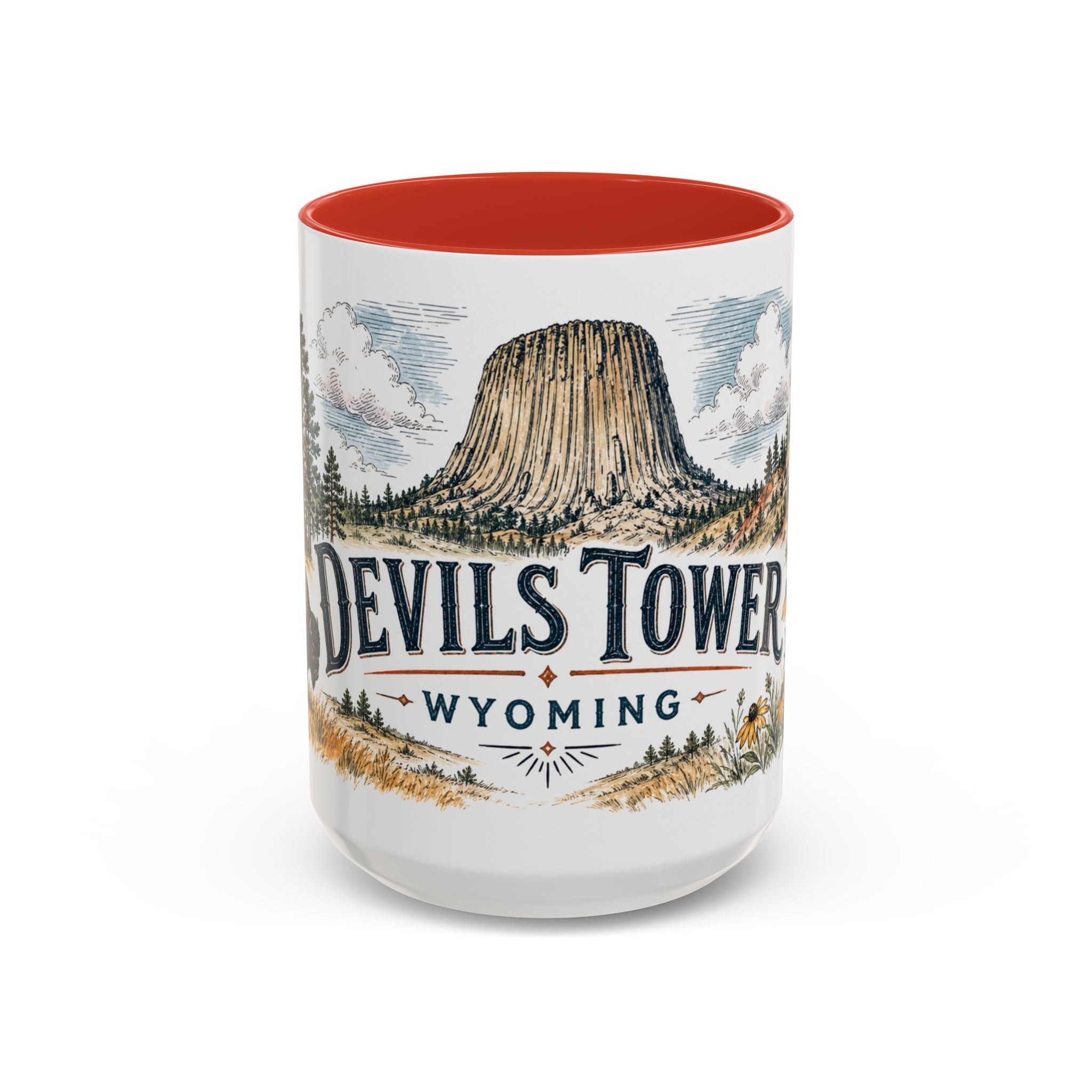 Devils Tower Mug, Wyoming Travel Souvenir, Bucket List Gift, Accent Ceramic Coffee Mug 11oz 15oz