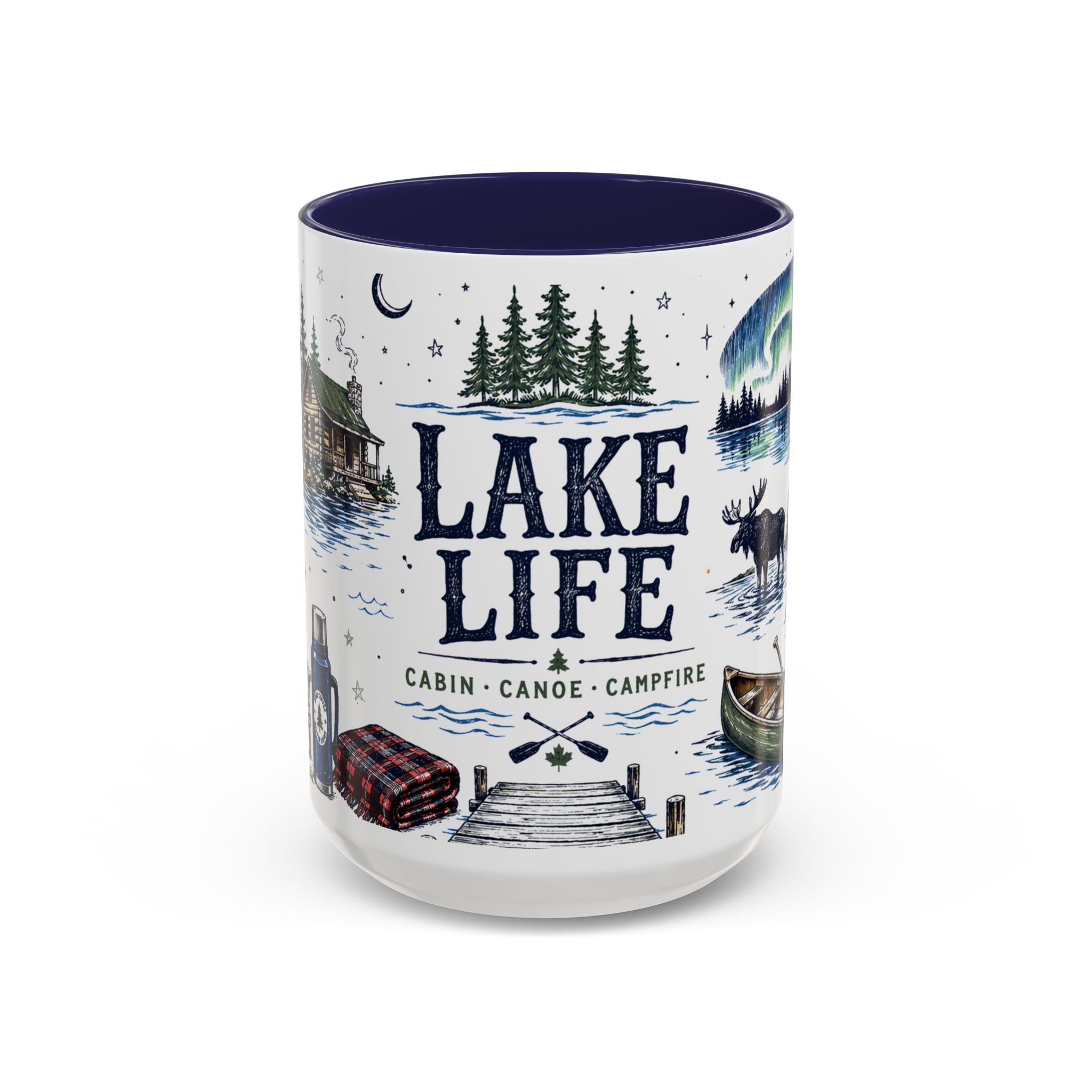 Cabin Country Lake Life Coffee Mug | Canada Cottage Gift | Accent Color Ceramic 11oz 15oz