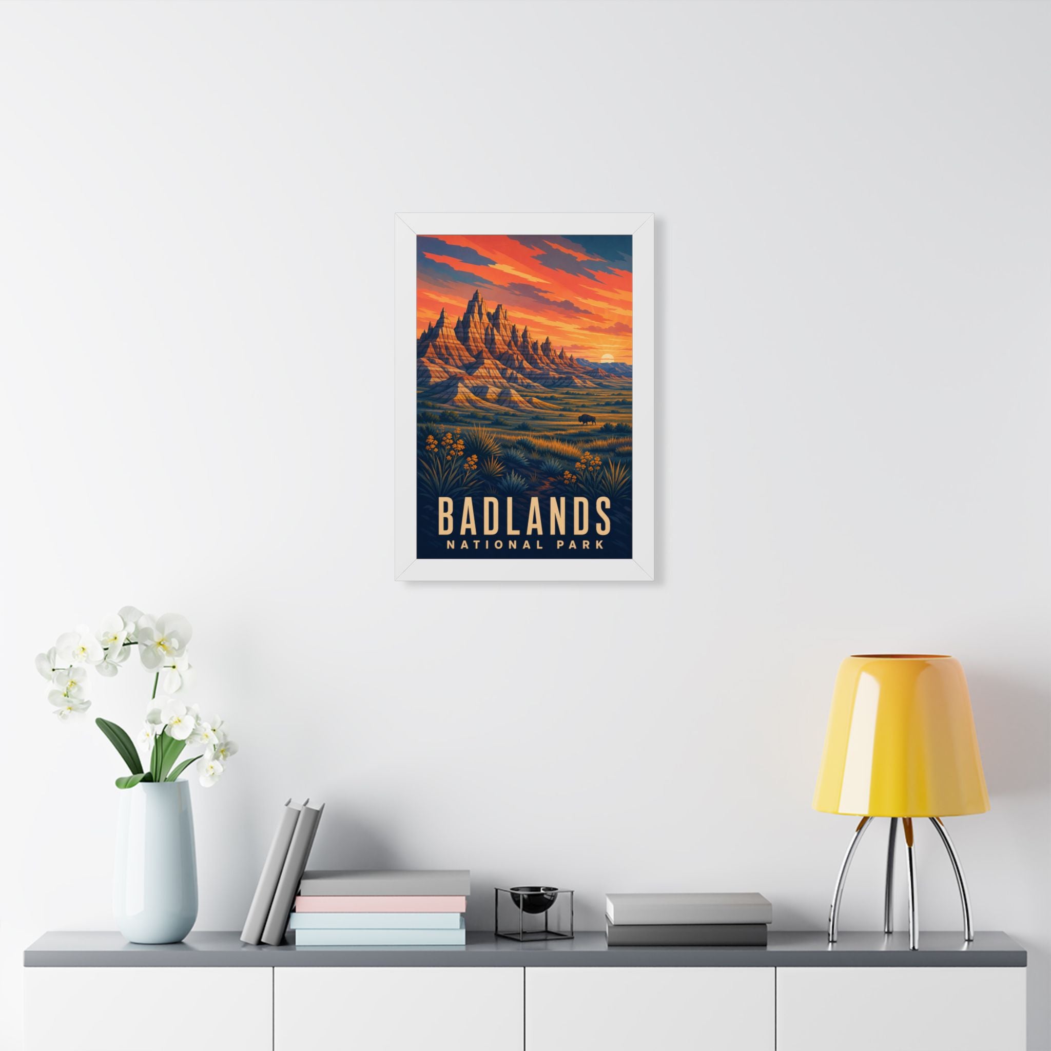 Badlands National Park Framed Poster | Vintage Travel Wall Art | Black Walnut White Frame | 16x24 20x30