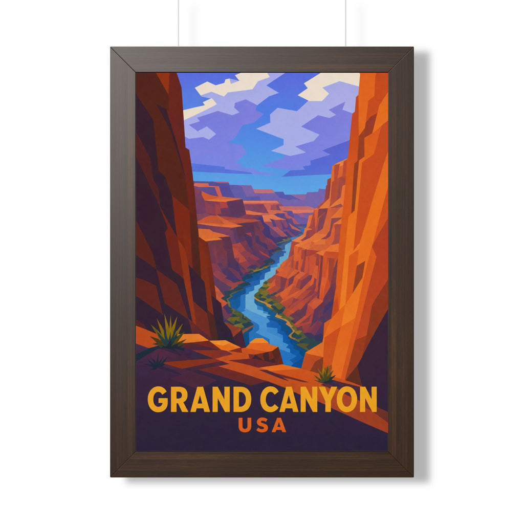 Grand Canyon United States Framed Poster | Vintage Travel Wall Art | Black Walnut White Frame | 16x24 20x30