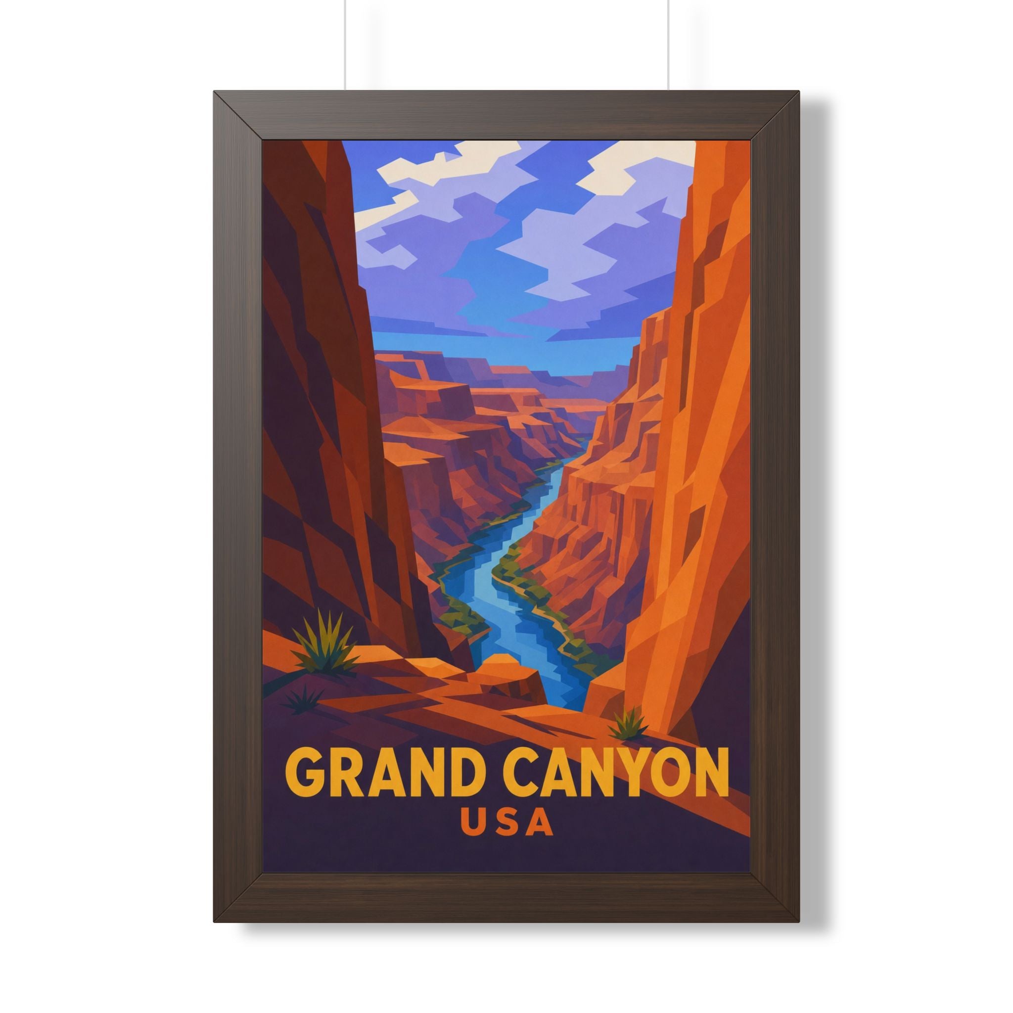 Grand Canyon United States Framed Poster | Vintage Travel Wall Art | Black Walnut White Frame | 16x24 20x30
