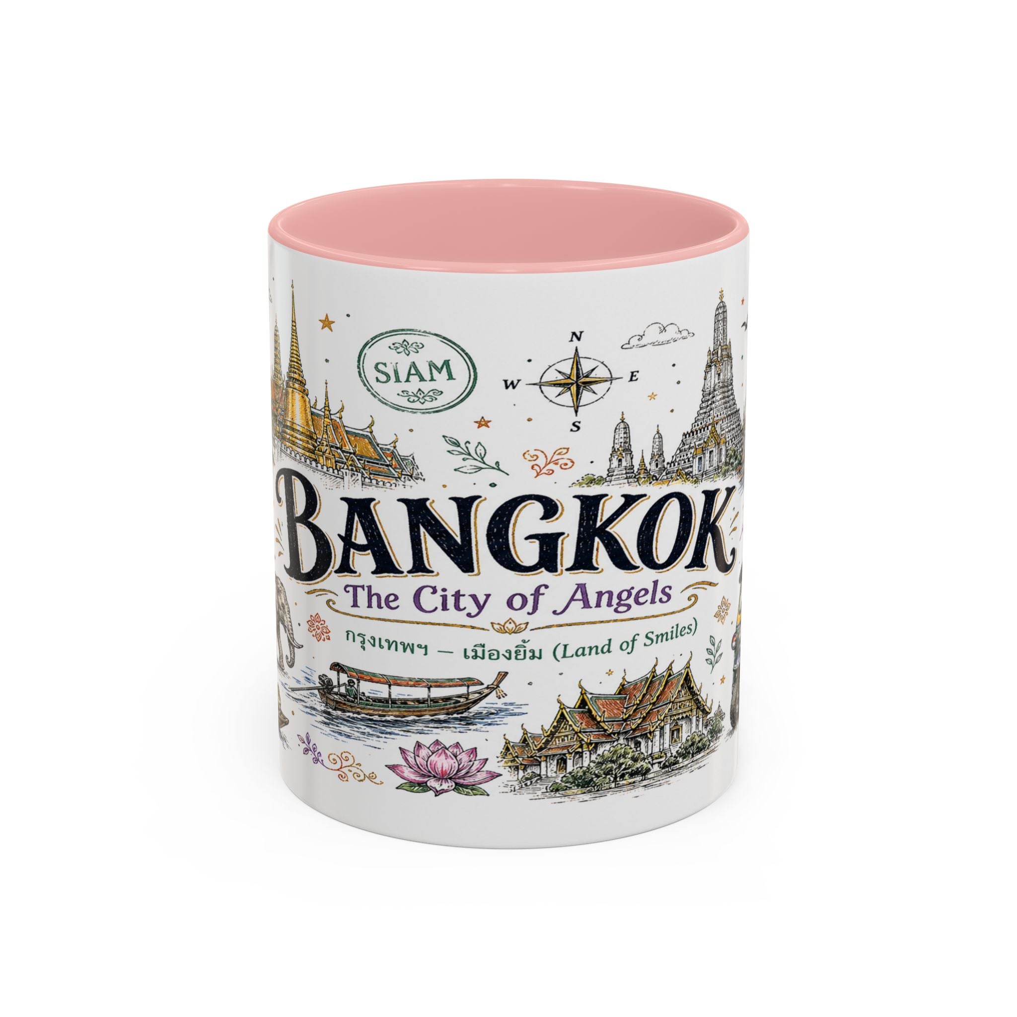 Bangkok Coffee Mug | Thailand Souvenir Travel Gift | Accent Color Ceramic 11oz 15oz