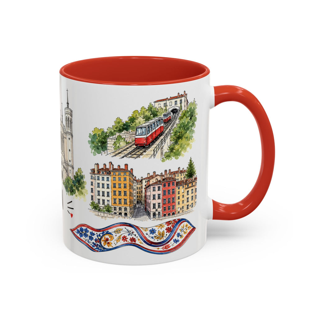 Lyon Illustrated Travel Mug | City Souvenir Accent Coffee Mug | 11oz 15oz Ceramic Cup