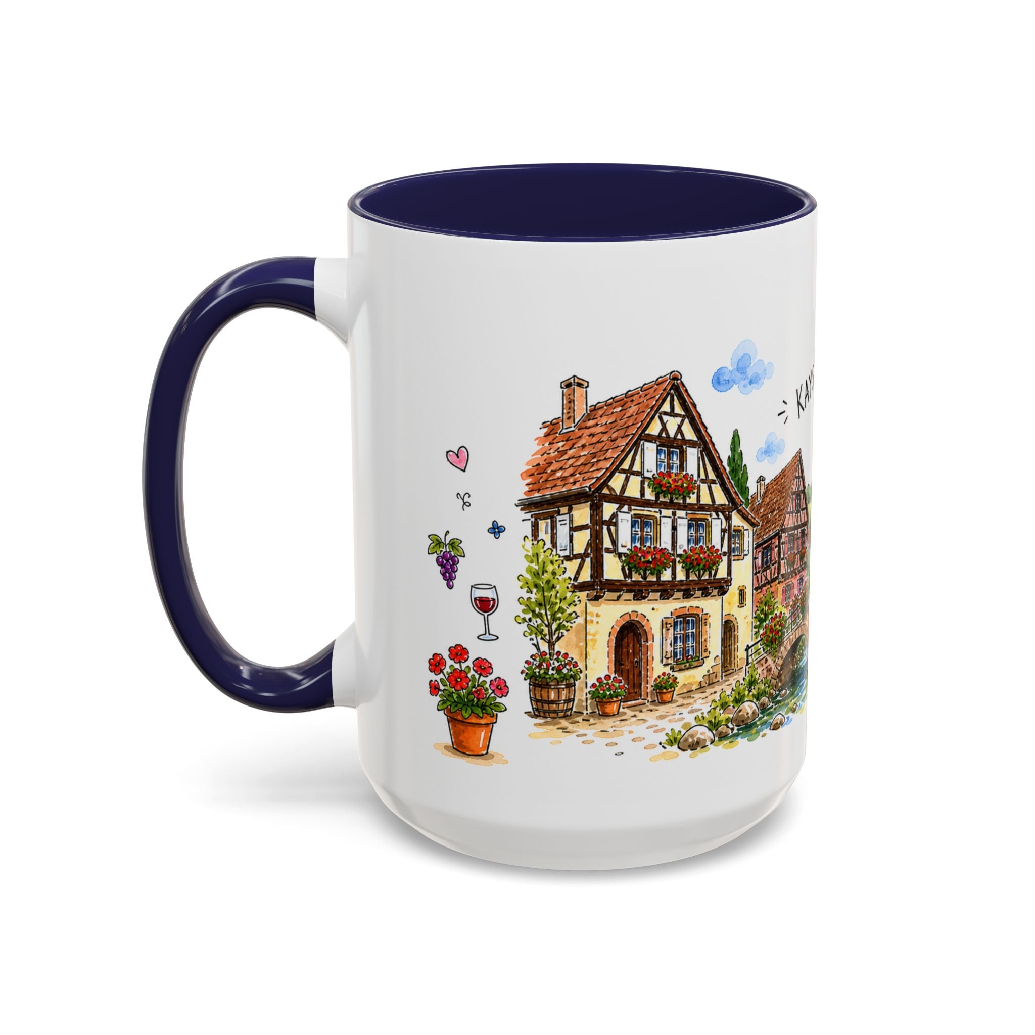 Kaysersberg Illustrated Travel Mug | France Souvenir Accent Coffee Mug | 11oz 15oz Ceramic Cup