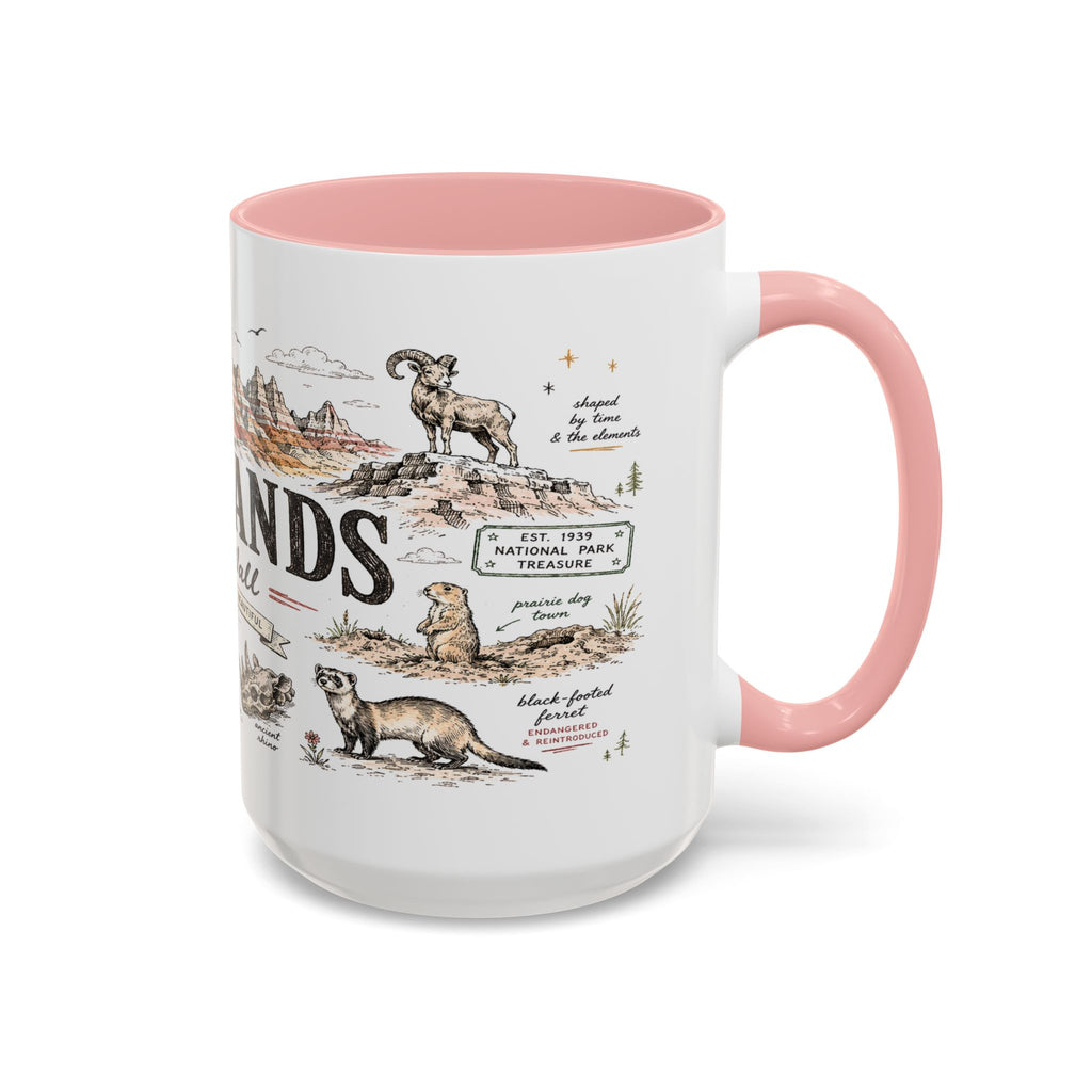 Badlands National Park Coffee Mug | South Dakota Prairie Fossil Hiking Gift | Accent Color Ceramic 11oz 15oz
