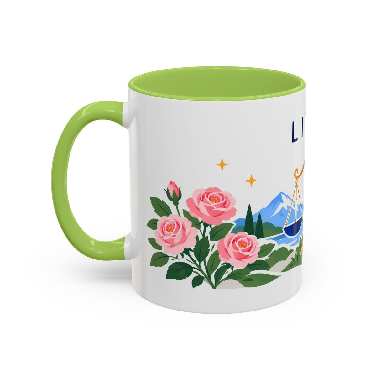 Libra Zodiac Coffee Mug | Scales and Rose Design | Astrology Birthday Gift | 11 oz 15 oz Ceramic Accent Mug