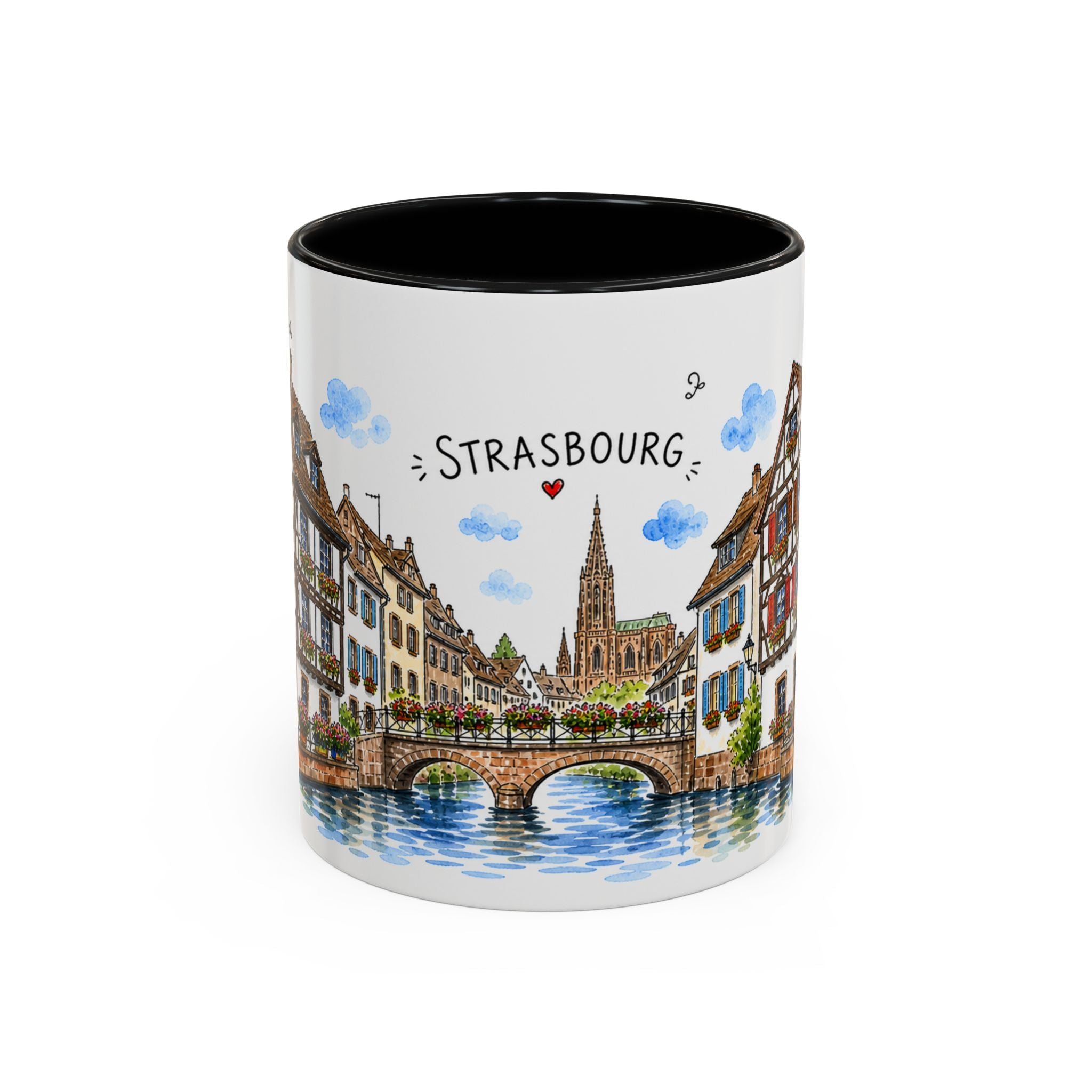 Strasbourg Illustrated Travel Mug | France Souvenir Accent Coffee Mug | 11oz 15oz Ceramic Cup