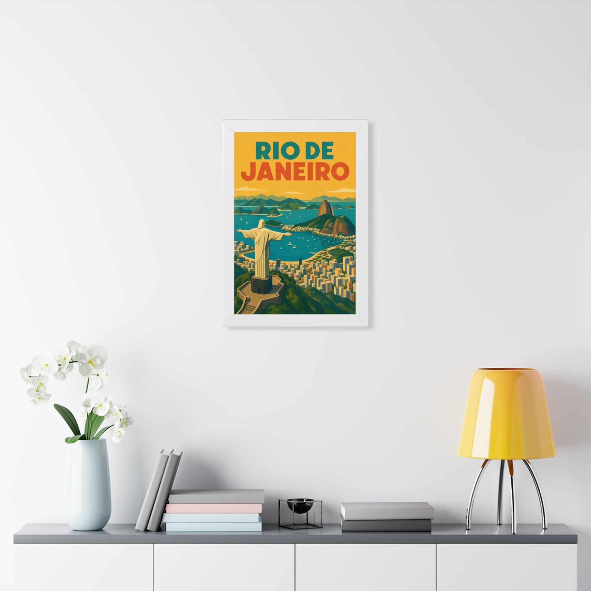 Rio de Janeiro Panorama Brazil Framed Poster | Vintage Travel Wall Art | Black Walnut White Frame | 16x24 20x30