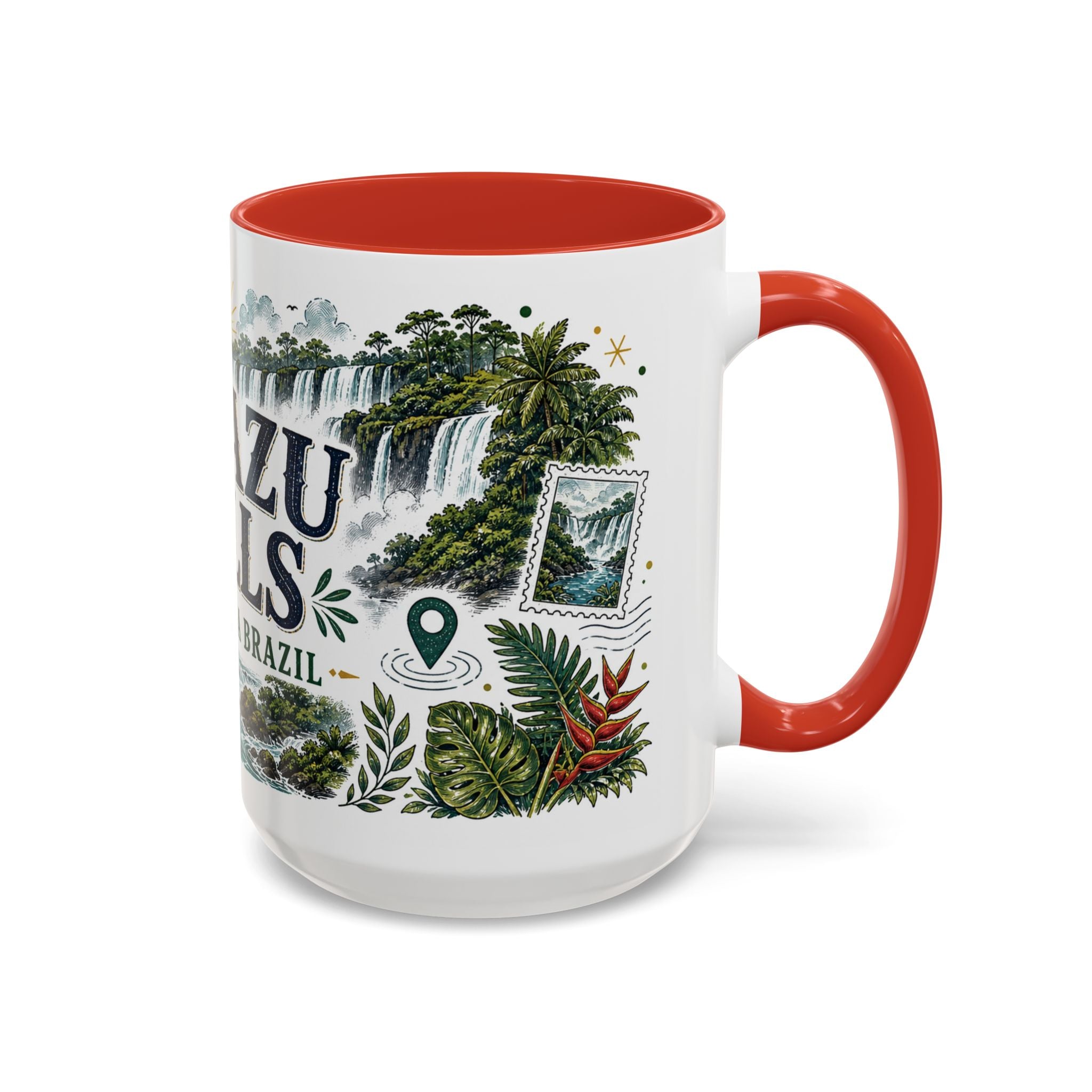 Iguazu Falls Coffee Mug | Travel Destination Souvenir Gift | Accent Color Ceramic 11oz 15oz