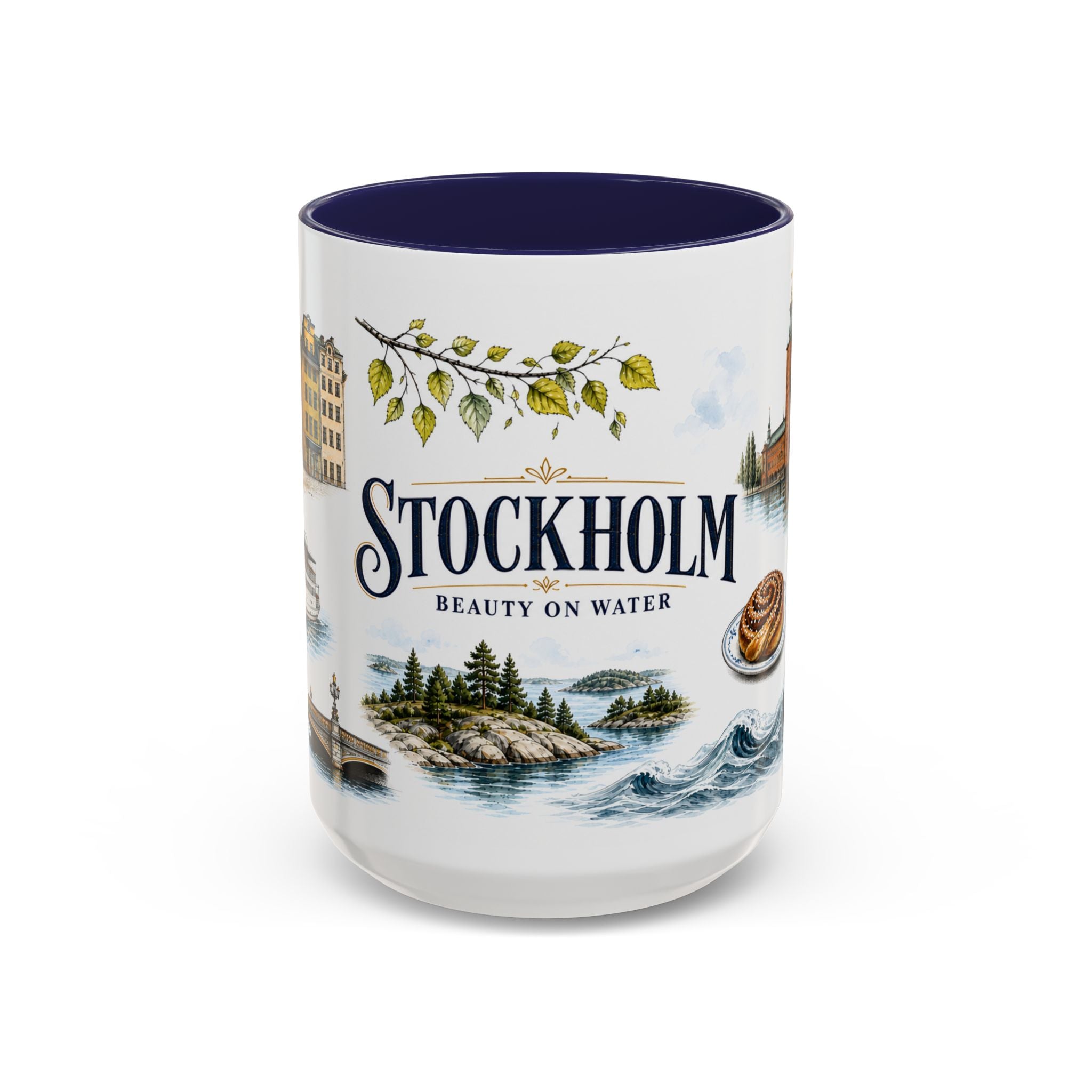 Stockholm Coffee Mug | Sweden Travel Souvenir | Vintage Illustrated City Gift | 11 oz 15 oz Accent Mug