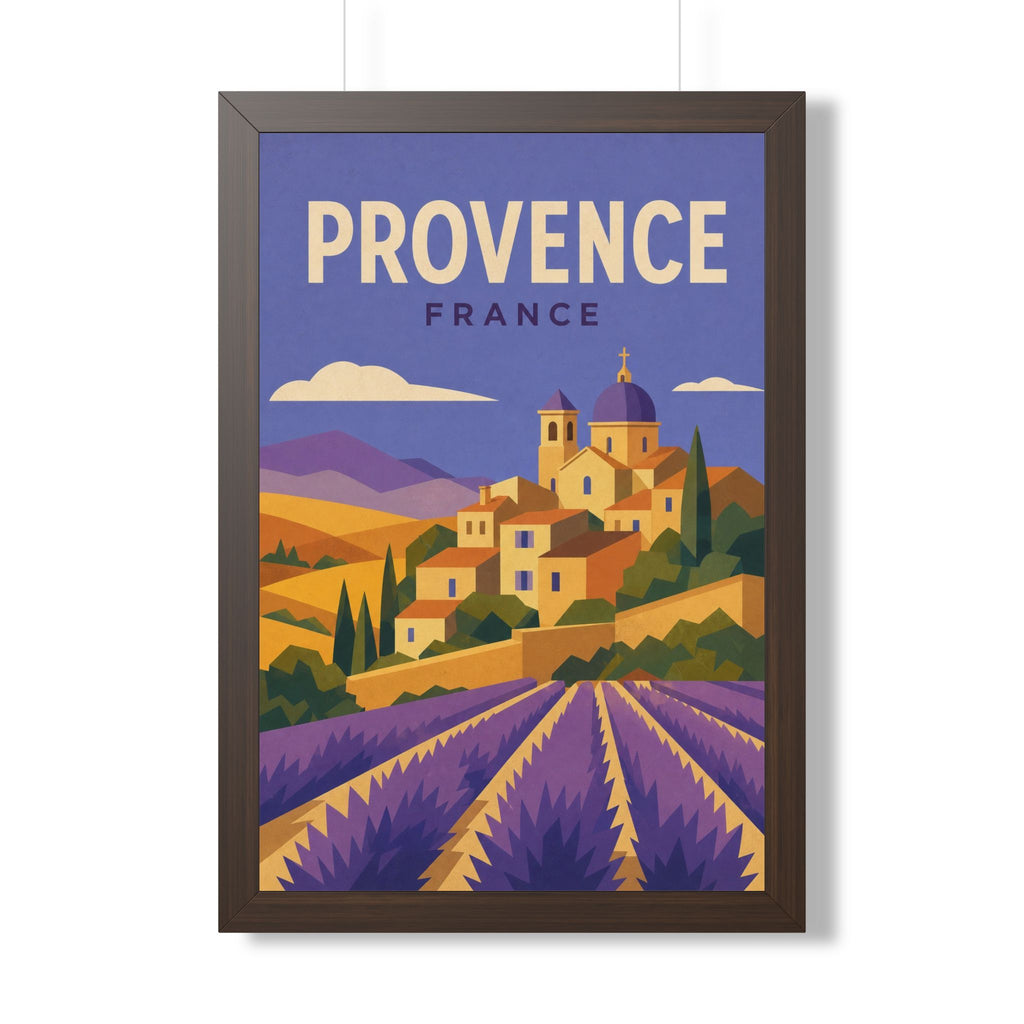 Provence France Framed Poster | Vintage Travel Wall Art | Black Walnut White Frame | 16x24 20x30