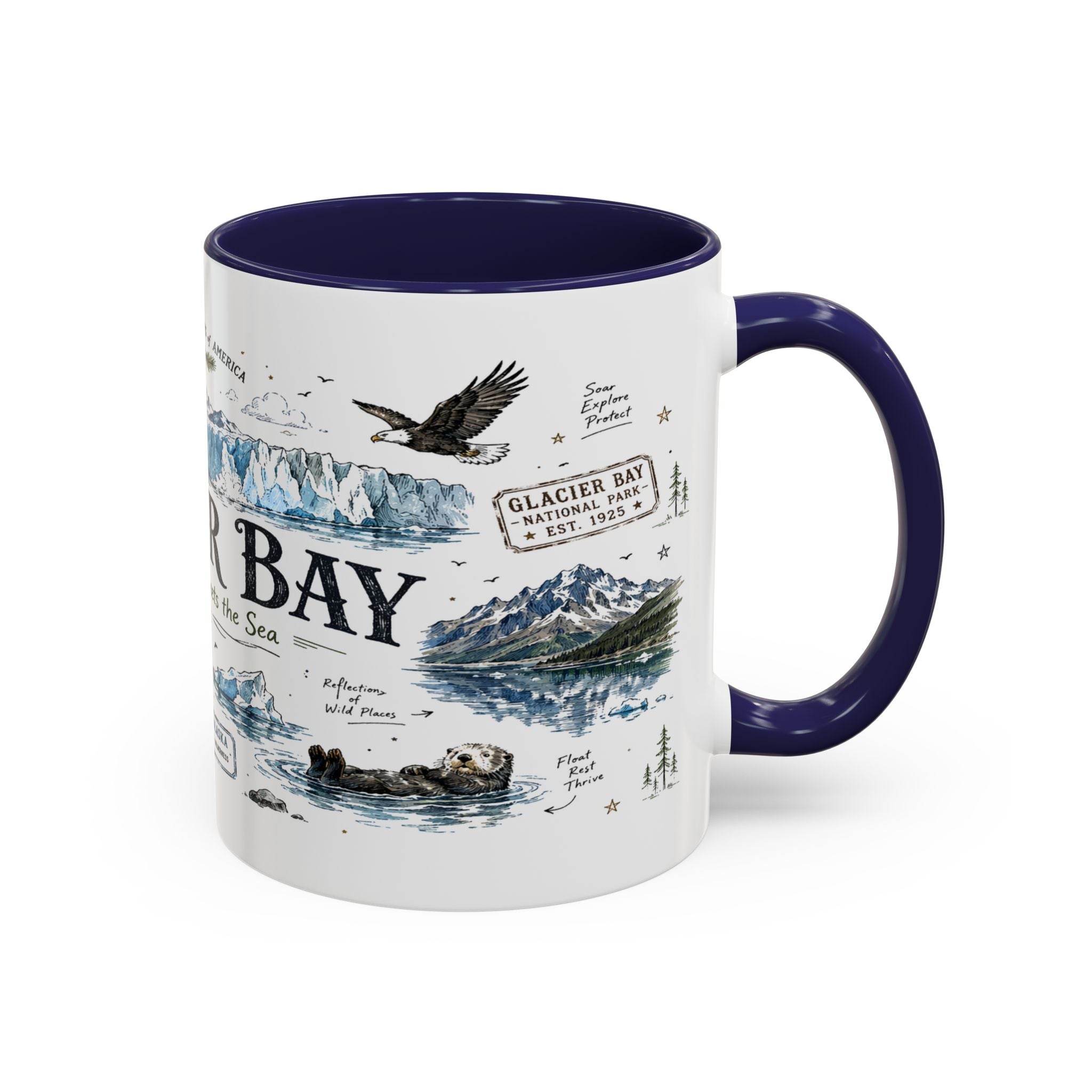 Glacier Bay National Park Coffee Mug | Alaska Wilderness Kayaking Gift | Accent Color Ceramic 11oz 15oz