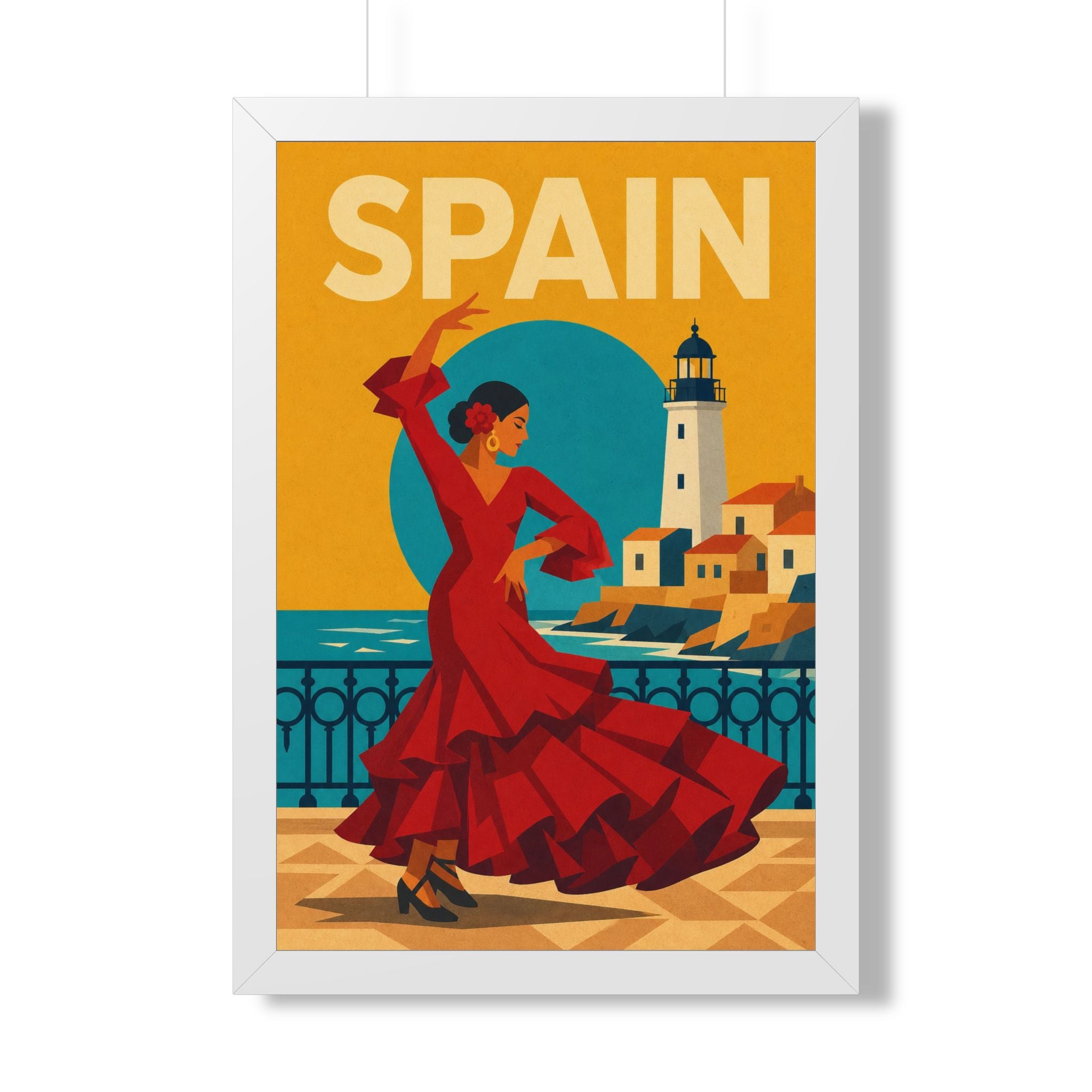 Spain Flamenco Spain Framed Poster | Vintage Travel Wall Art | Black Walnut White Frame | 16x24 20x30