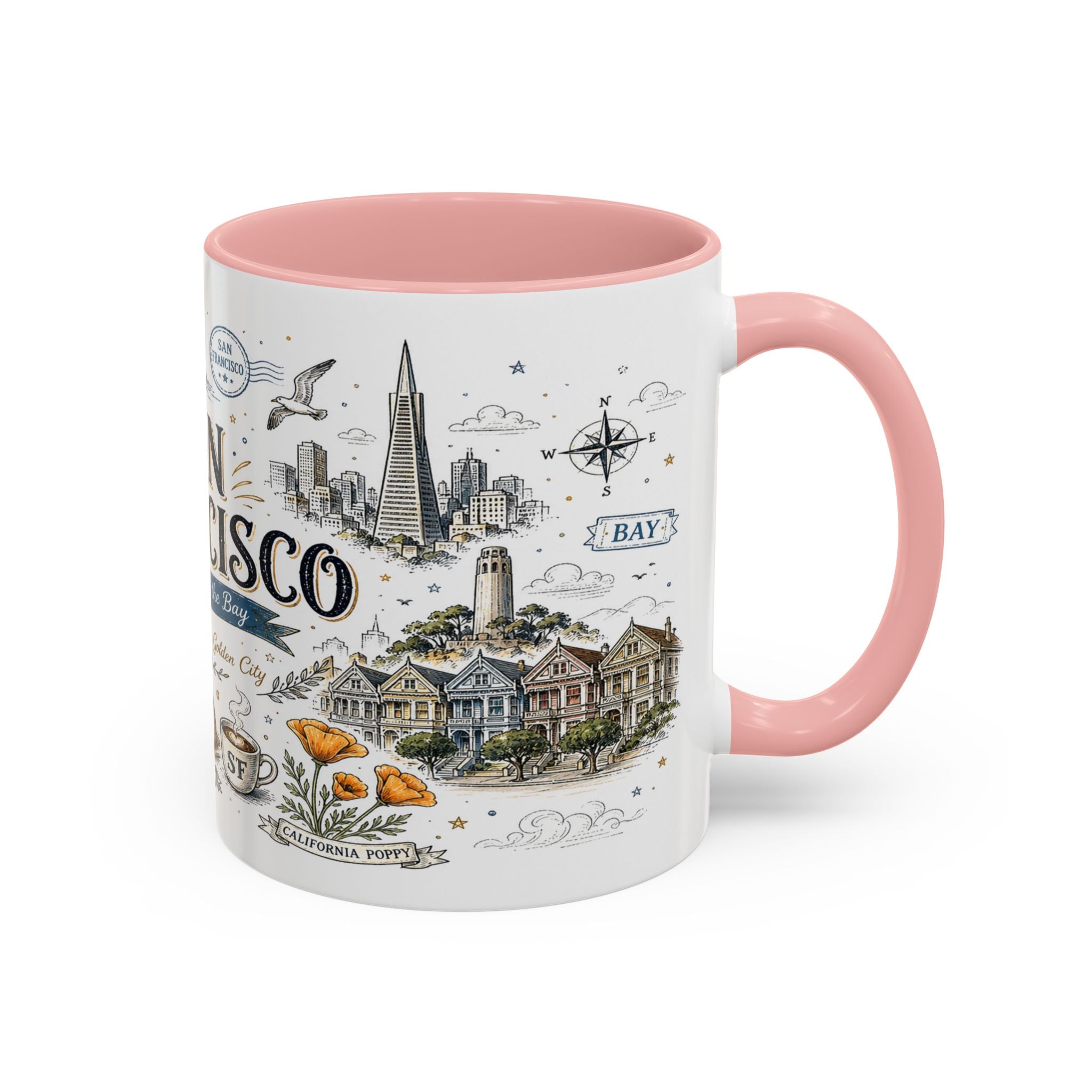 San Francisco Coffee Mug | California Souvenir Travel Gift | Accent Color Ceramic 11oz 15oz