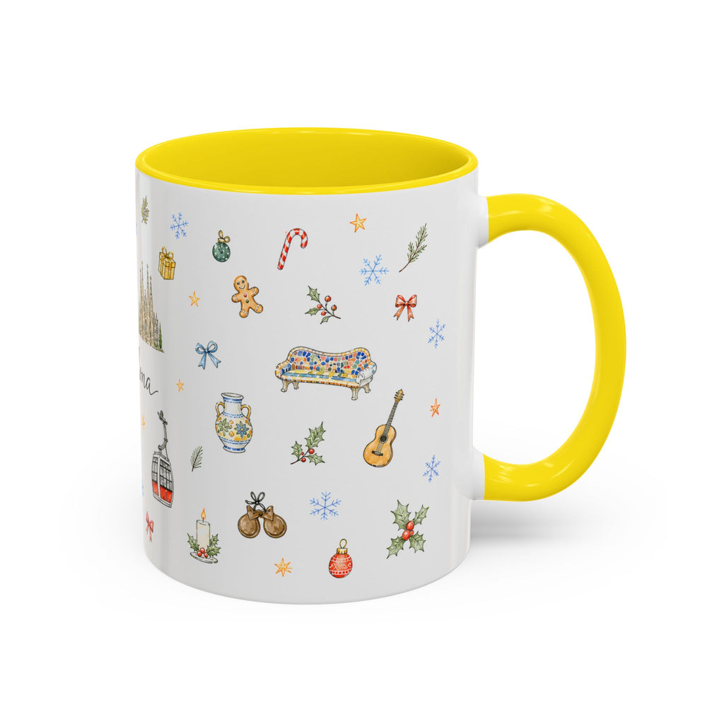 Barcelona Christmas Mug | Watercolor City Souvenir, Ceramic Coffee Cup (11oz/15oz)