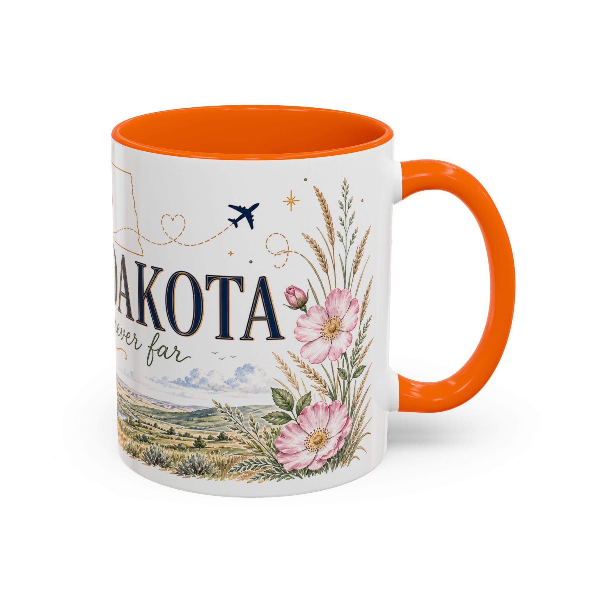 North Dakota State Map Mug | Prairie Rose Botanical Accent Coffee Cup