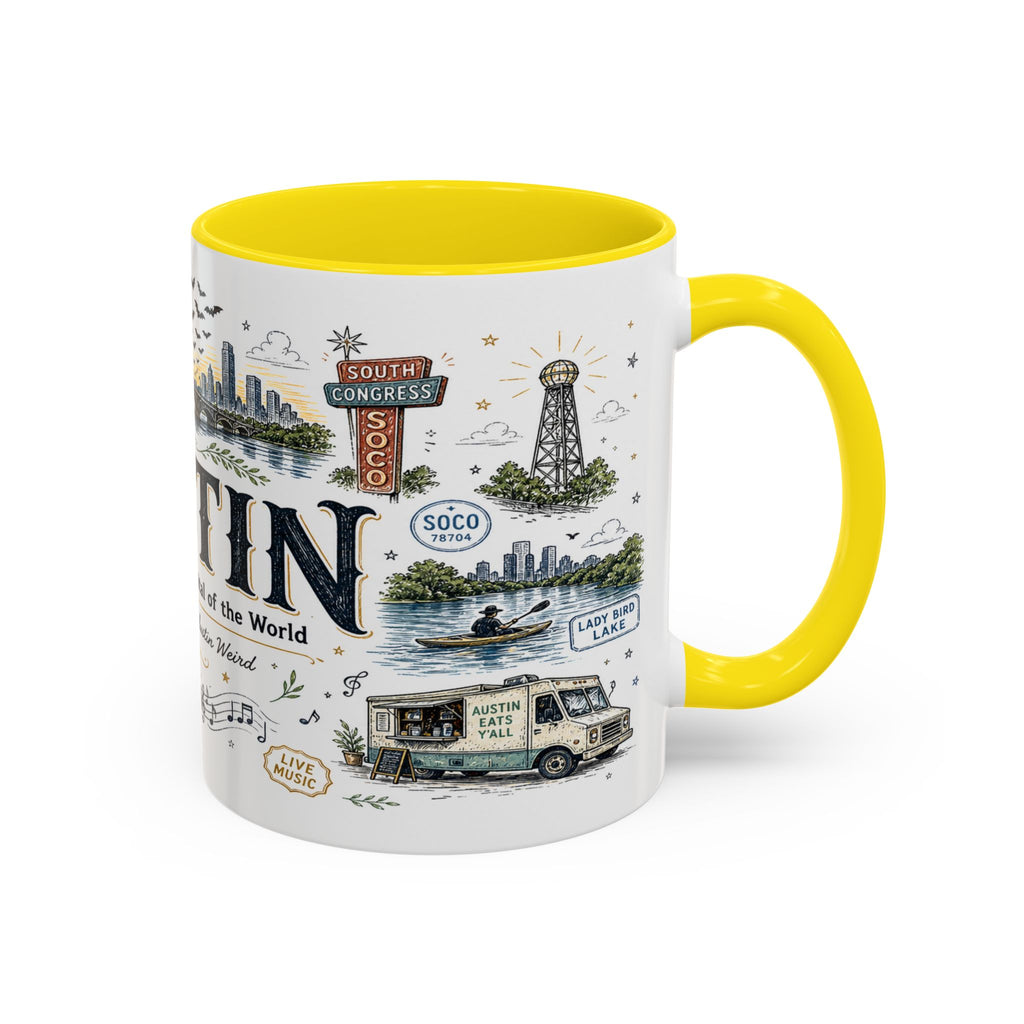 Austin Coffee Mug | Texas Souvenir City Gift | Accent Color Ceramic 11oz 15oz