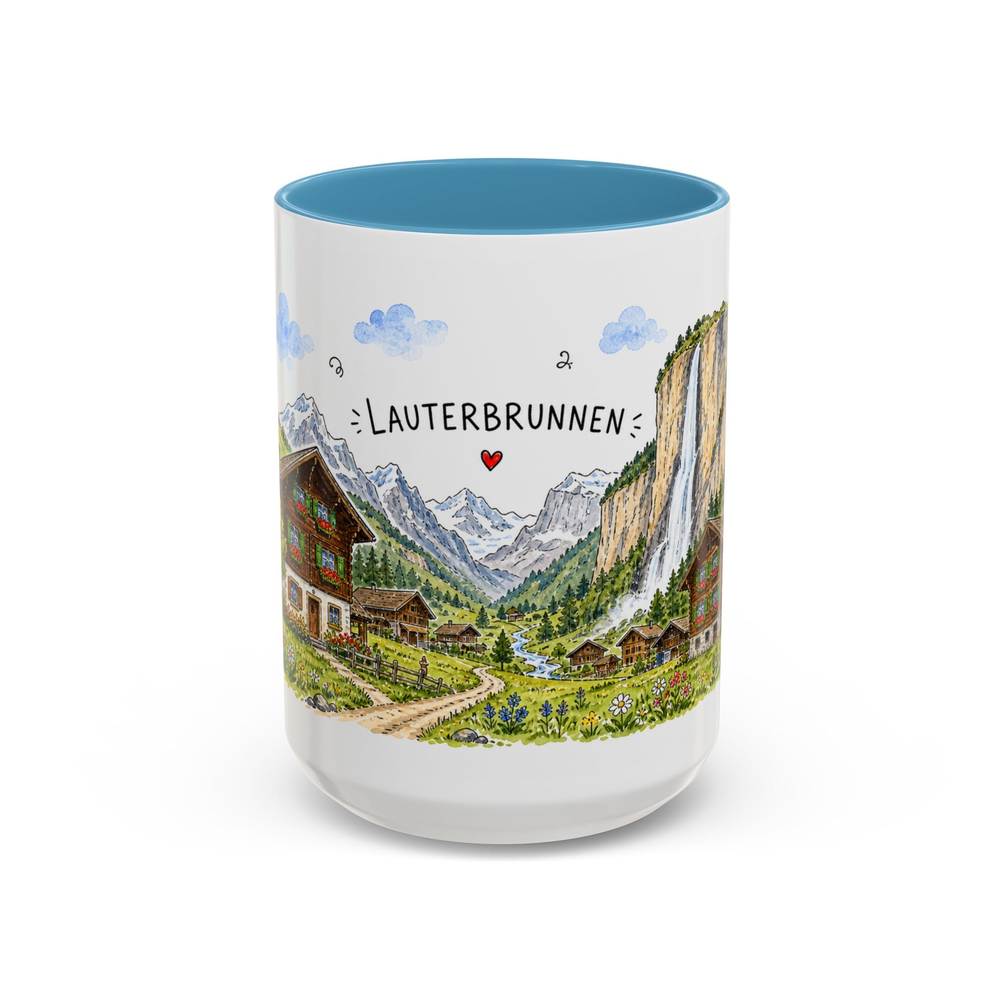 Lauterbrunnen Illustrated Travel Mug | Switzerland Souvenir Accent Coffee Mug | 11oz 15oz Ceramic Cup