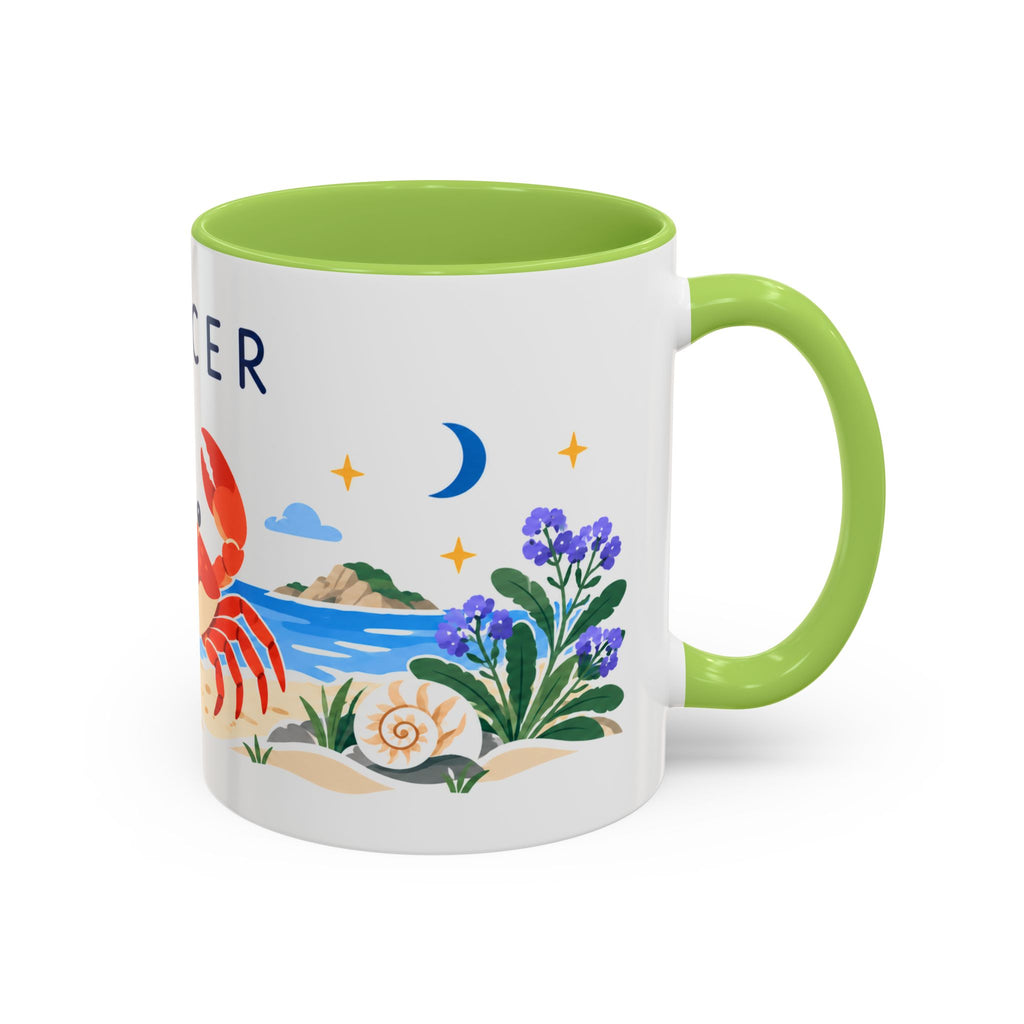 Cancer Zodiac Coffee Mug | Crab and Coastal Design | Astrology Birthday Gift | 11 oz 15 oz Ceramic Accent Mug