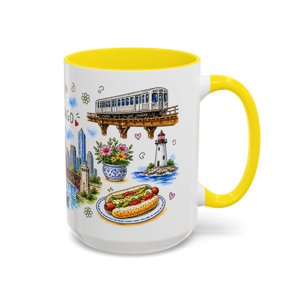 Chicago Illustrated Travel Mug | City Souvenir Accent Coffee Mug | 11oz 15oz Ceramic Cup