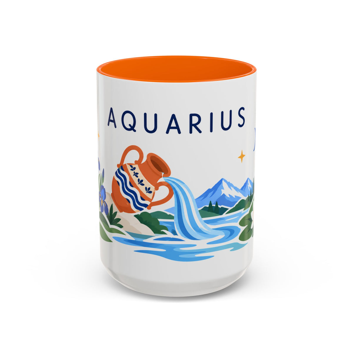 Aquarius Zodiac Coffee Mug | Water Bearer Design | Astrology Birthday Gift | 11 oz 15 oz Ceramic Accent Mug