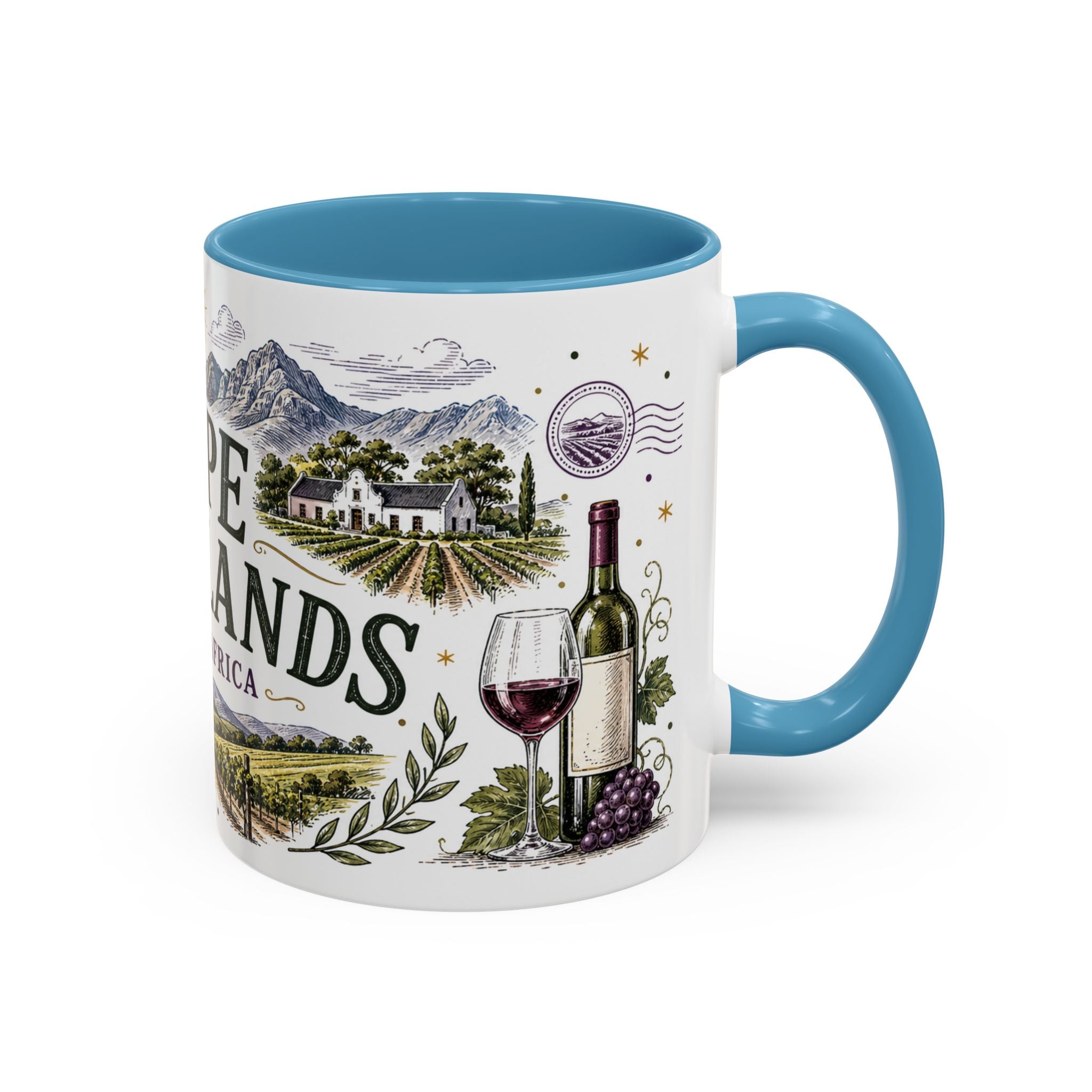Cape Winelands Coffee Mug | Travel Destination Souvenir Gift | Accent Color Ceramic 11oz 15oz