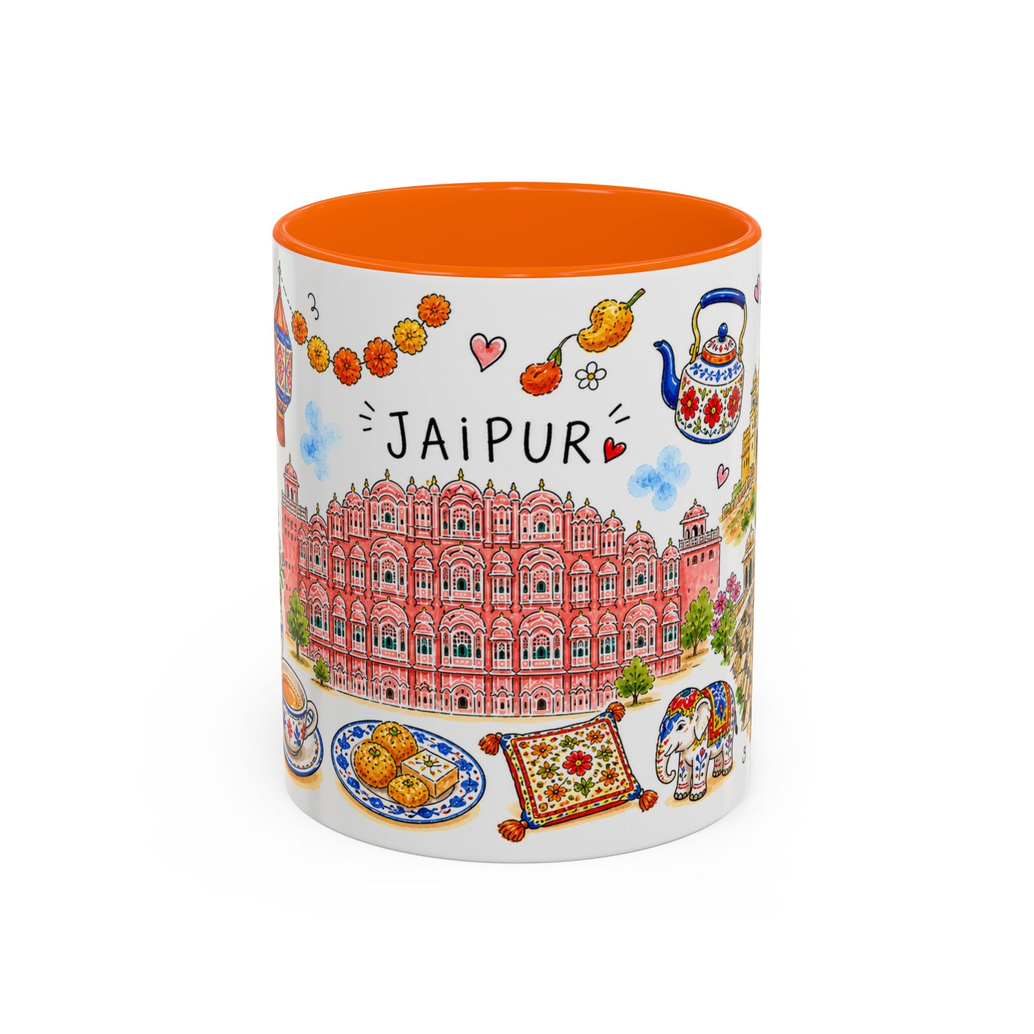 Jaipur Illustrated Travel Mug | City Souvenir Accent Coffee Mug | 11oz 15oz Ceramic Cup