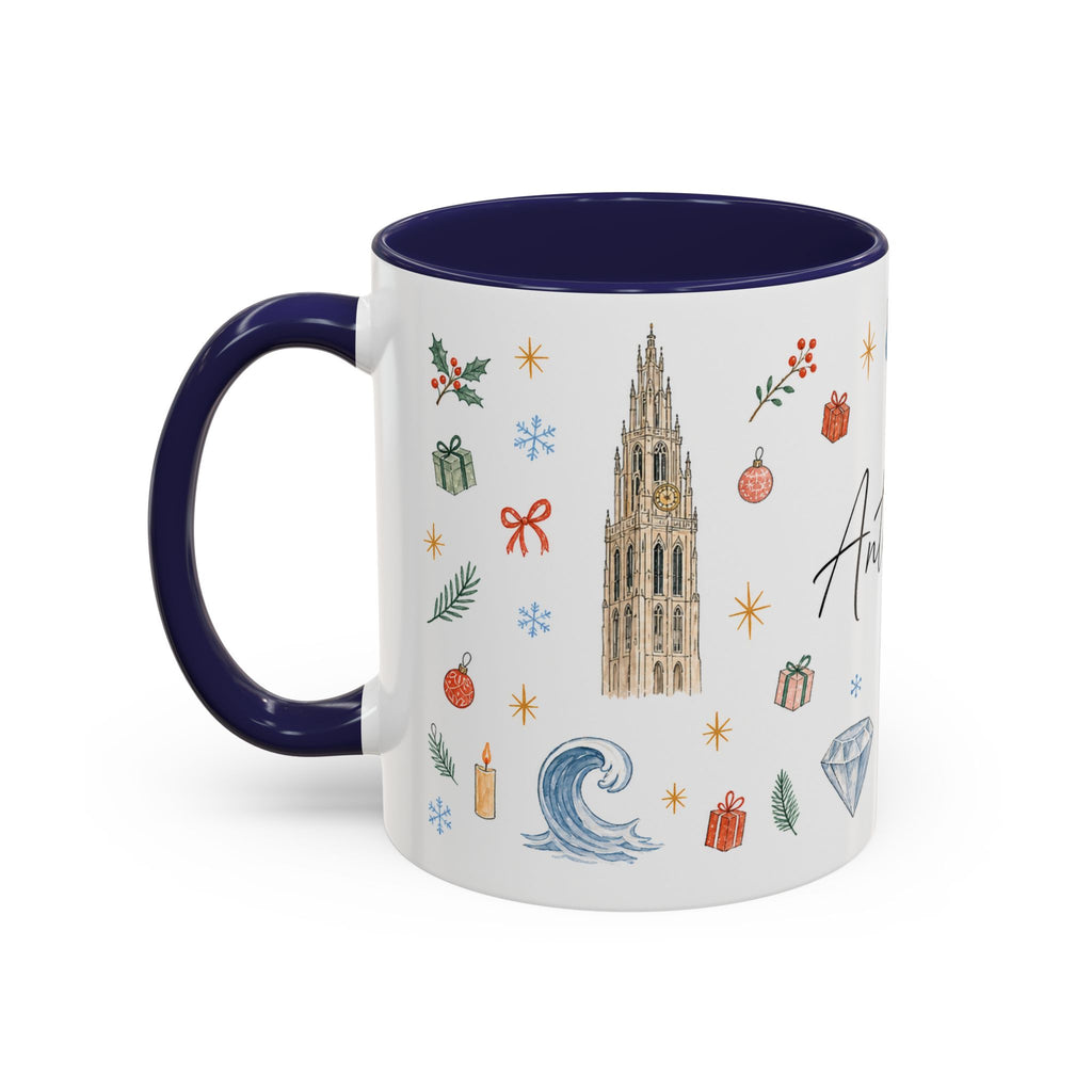 Antwerp Christmas Mug | Watercolor Travel Souvenir | Holiday Gift | Accent Ceramic Coffee Cup 11oz 15oz