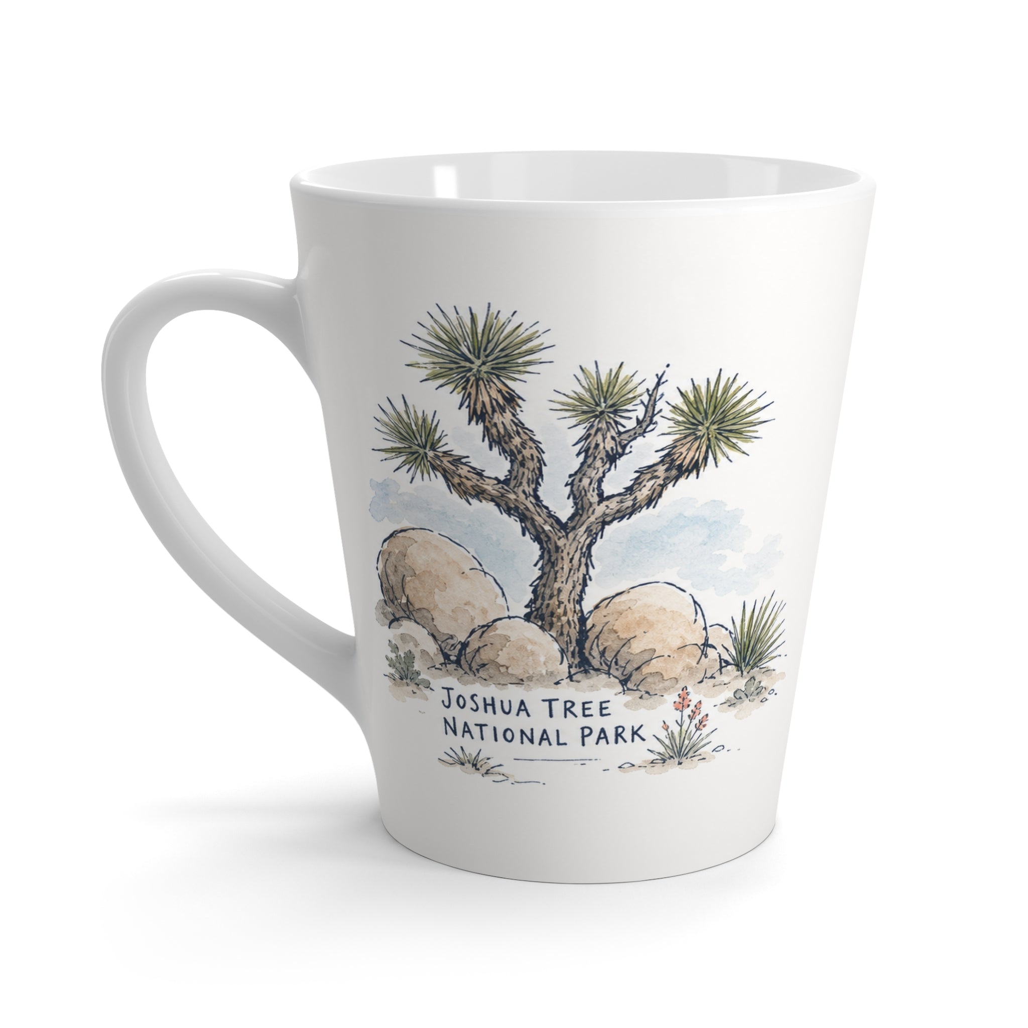 Joshua Tree National Park Latte Mug | Pastel Watercolor Nature Coffee Cup | 12 oz Travel Souvenir Gift