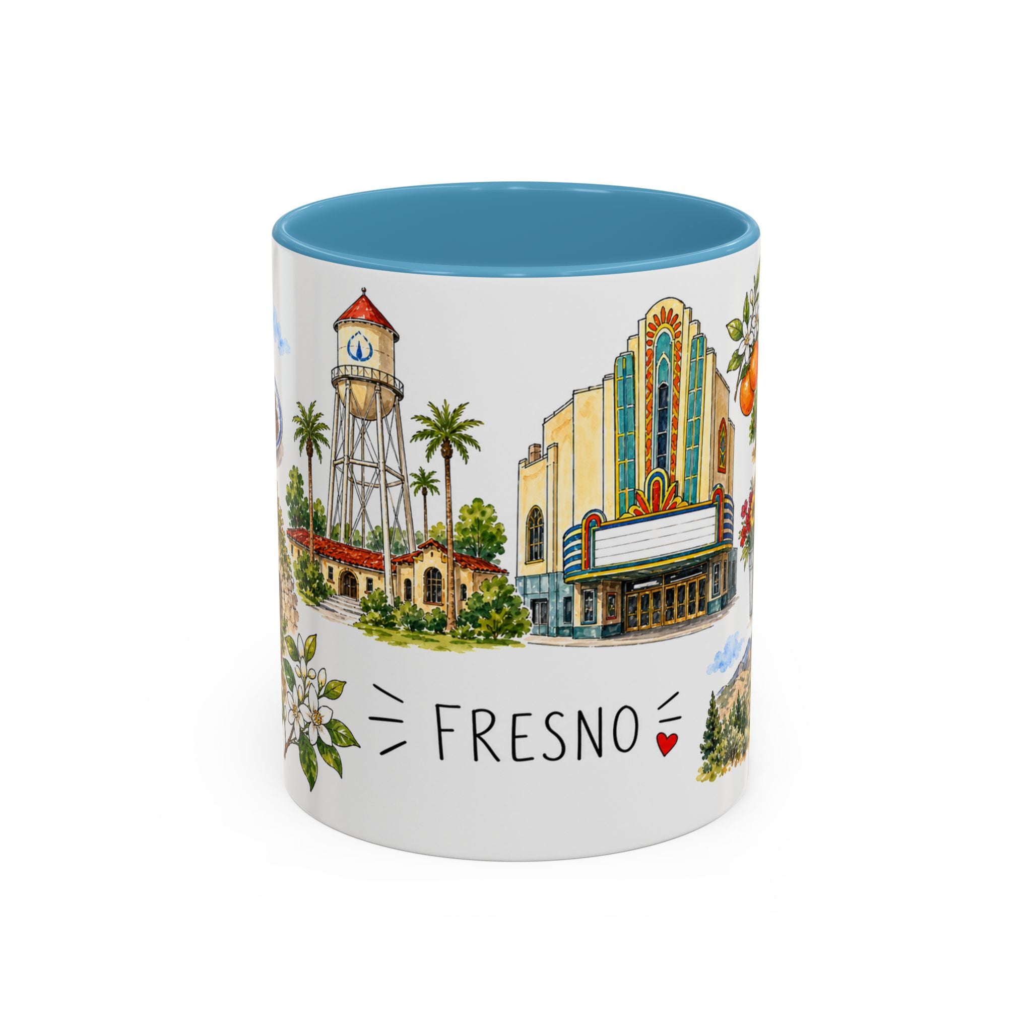 Fresno Illustrated Travel Mug | City Souvenir Accent Coffee Mug | 11oz 15oz Ceramic Cup