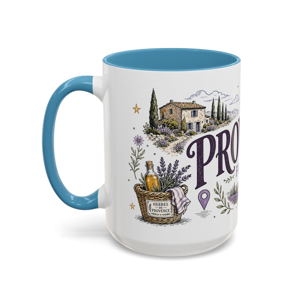 Provence Coffee Mug | Travel Destination Souvenir Gift | Accent Color Ceramic 11oz 15oz