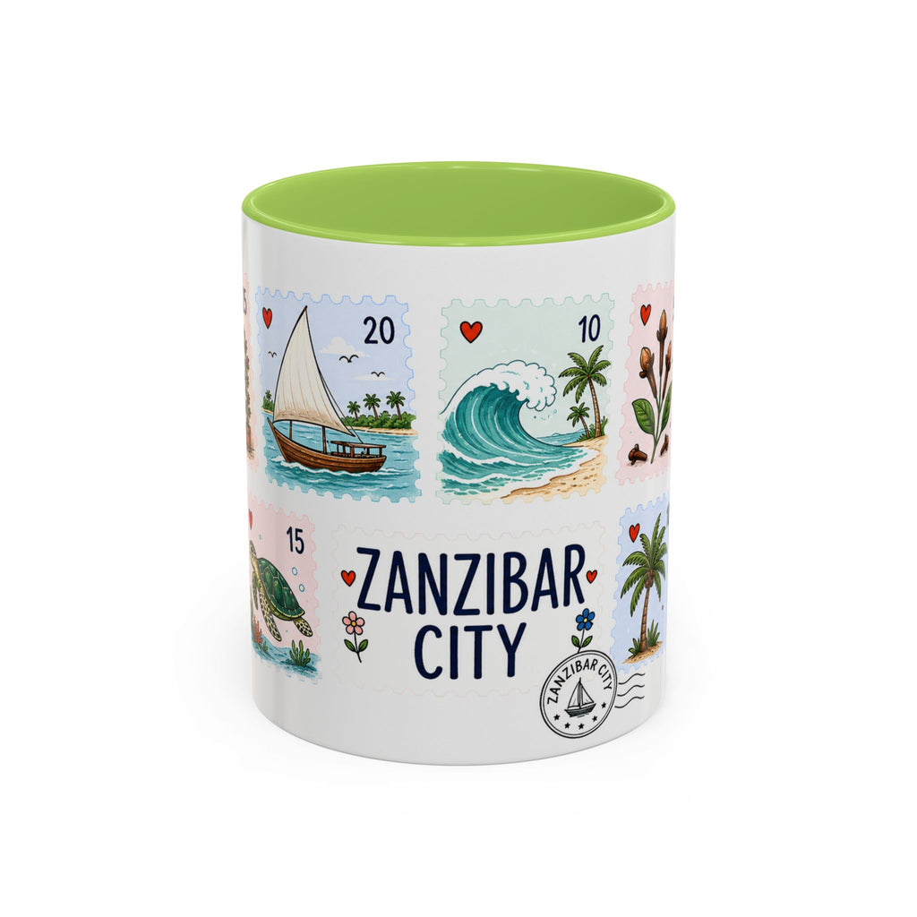 Zanzibar City Coffee Mug | Postage Stamp Collage Mug | Travel Souvenir Accent Cup 11oz 15oz