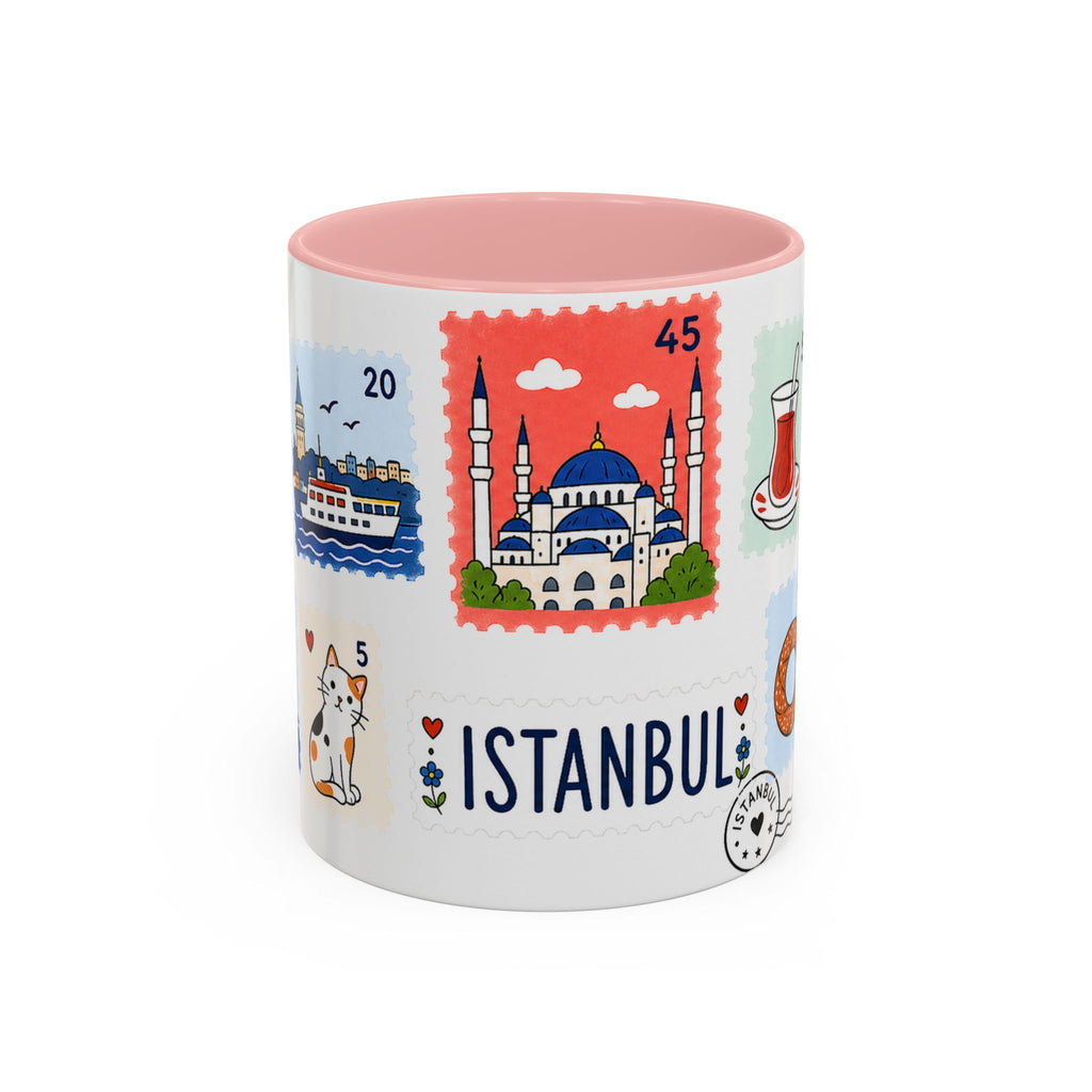 Istanbul Coffee Mug | Postage Stamp Collage Mug | Travel Souvenir Accent Cup 11oz 15oz