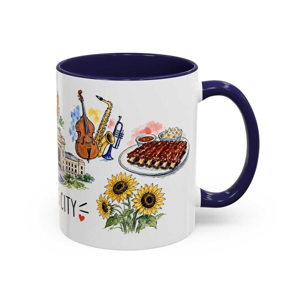 Kansas City Illustrated Travel Mug | City Souvenir Accent Coffee Mug | 11oz 15oz Ceramic Cup