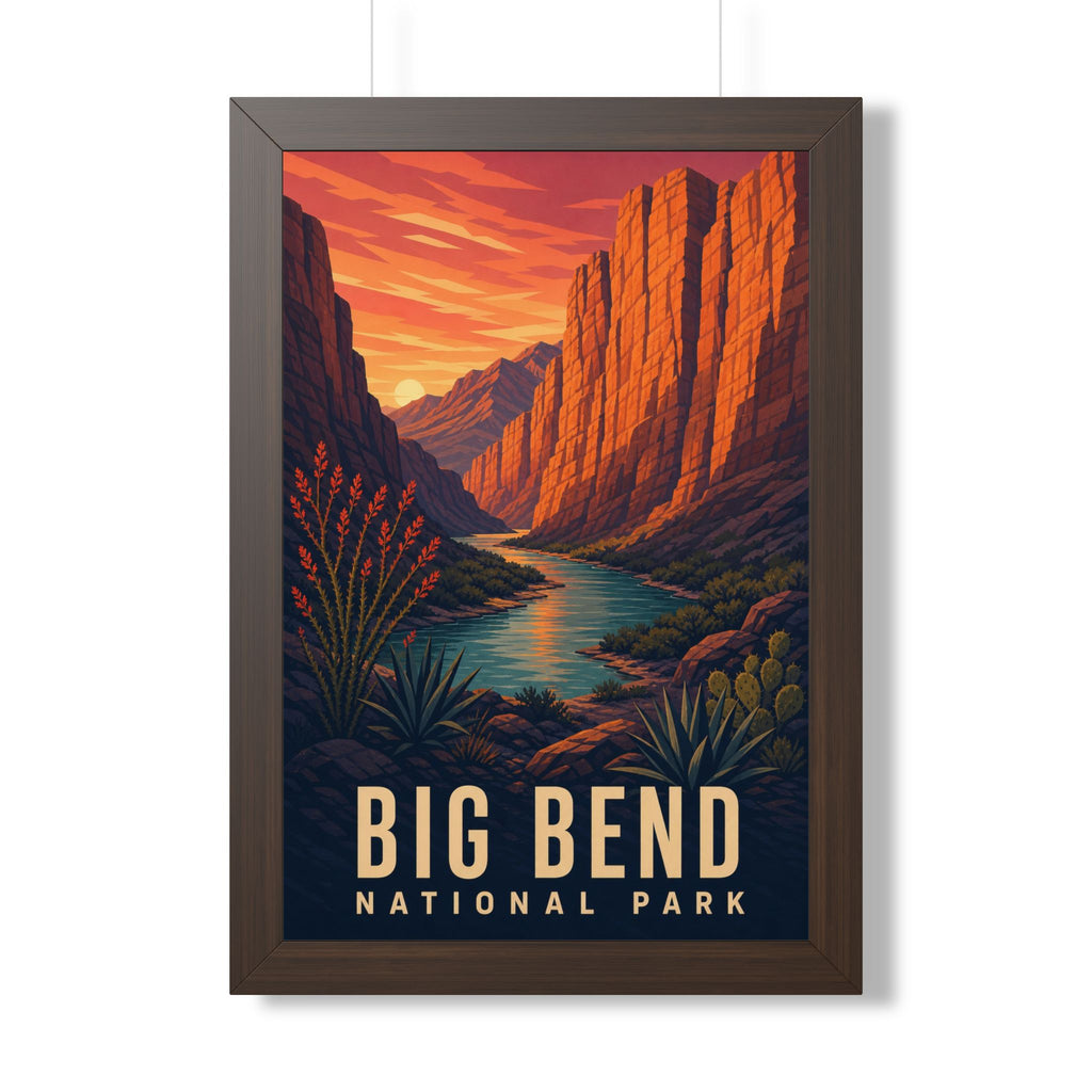 Big Bend National Park Framed Poster | Vintage Travel Wall Art | Black Walnut White Frame | 16x24 20x30